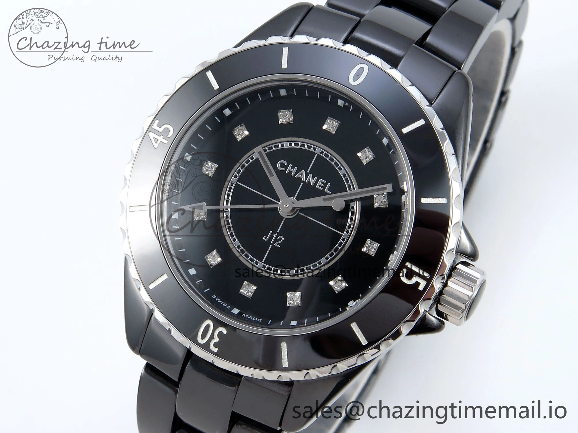 J13 33mm HTF 1:1 Best Edition Black Korea Ceramic Diamonds Markers Dial on Bracelet Swiss Quartz