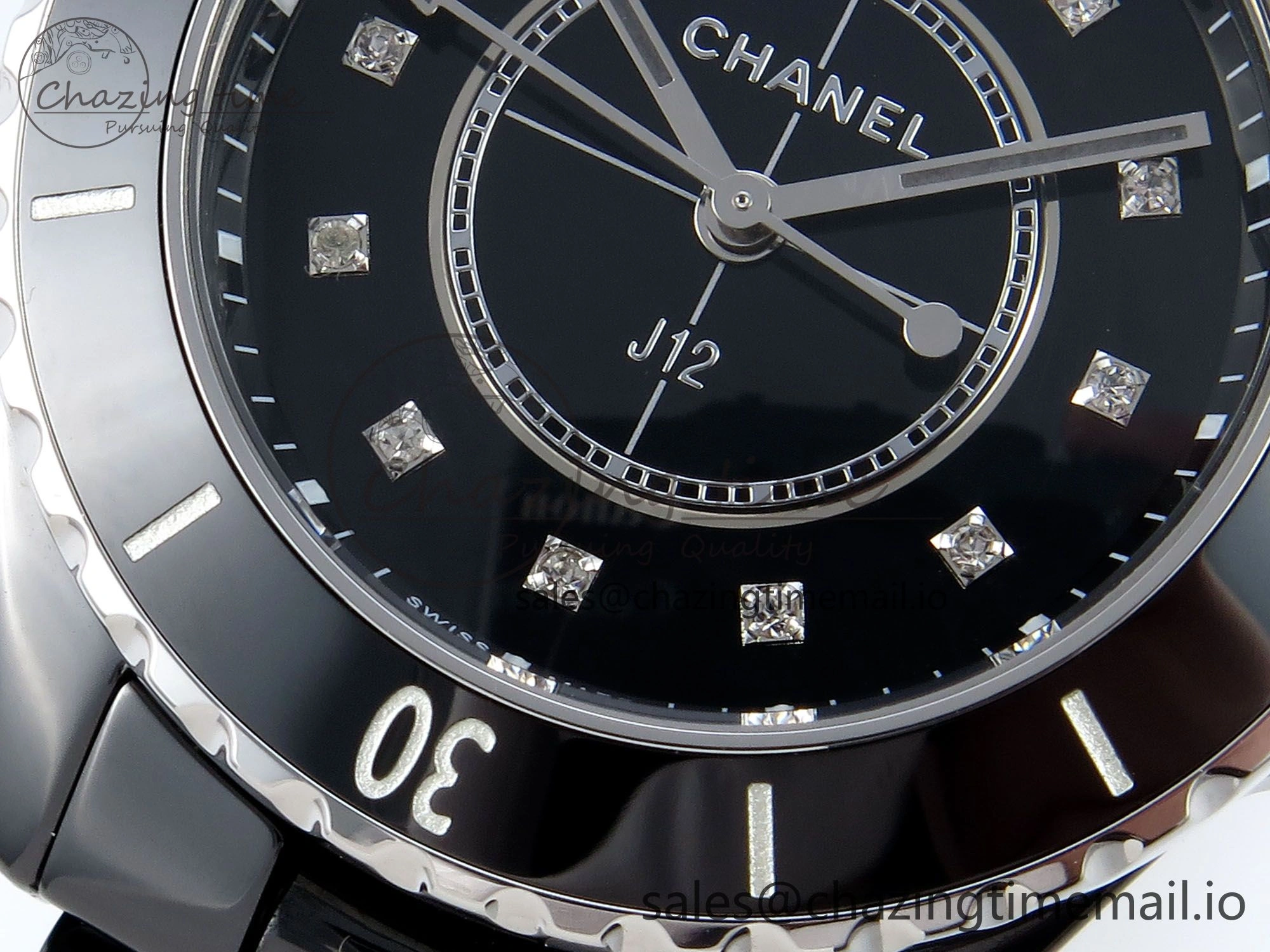 J13 33mm HTF 1:1 Best Edition Black Korea Ceramic Diamonds Markers Dial on Bracelet Swiss Quartz