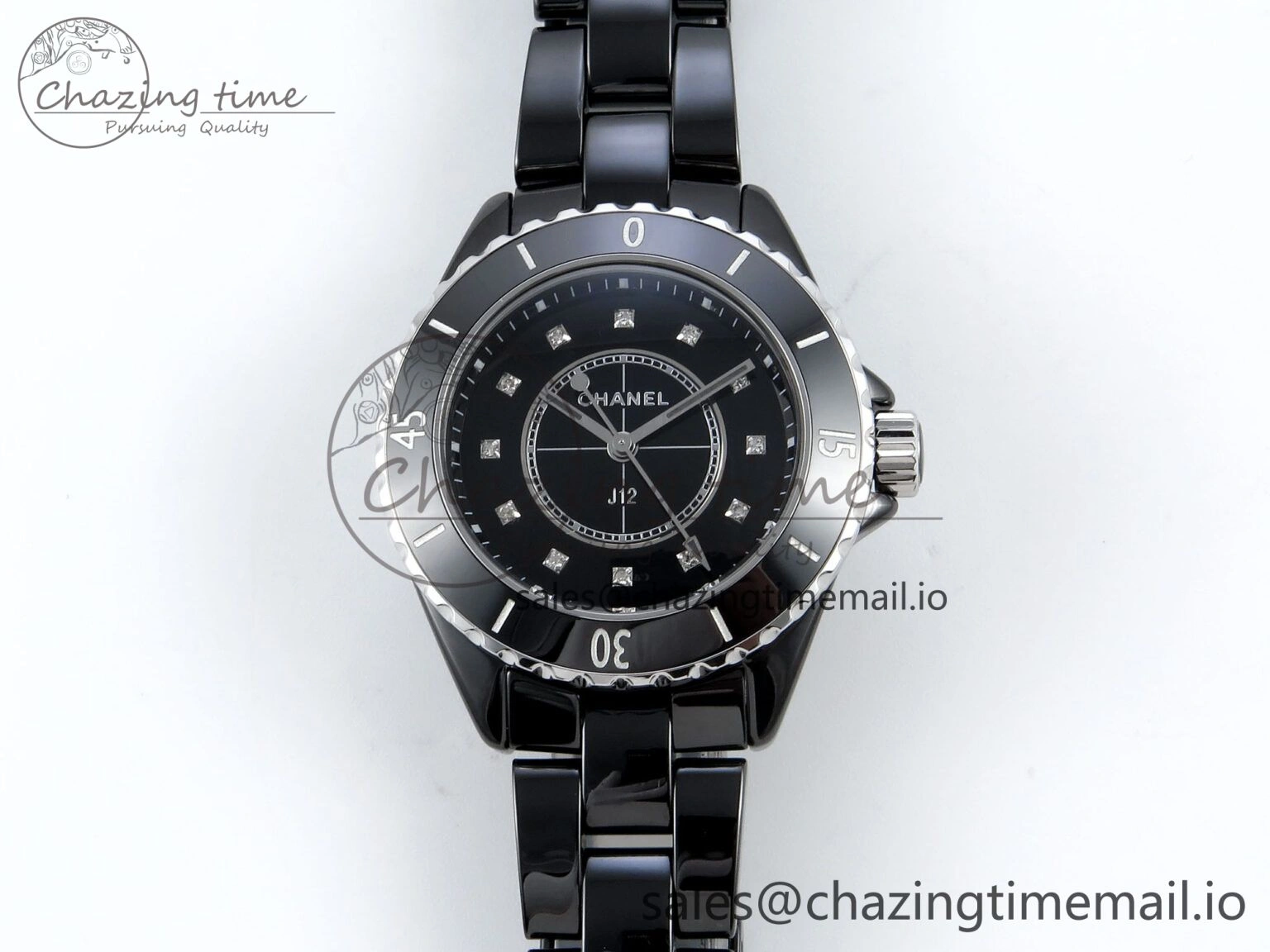J13 33mm HTF 1:1 Best Edition Black Korea Ceramic Diamonds Markers Dial on Bracelet Swiss Quartz