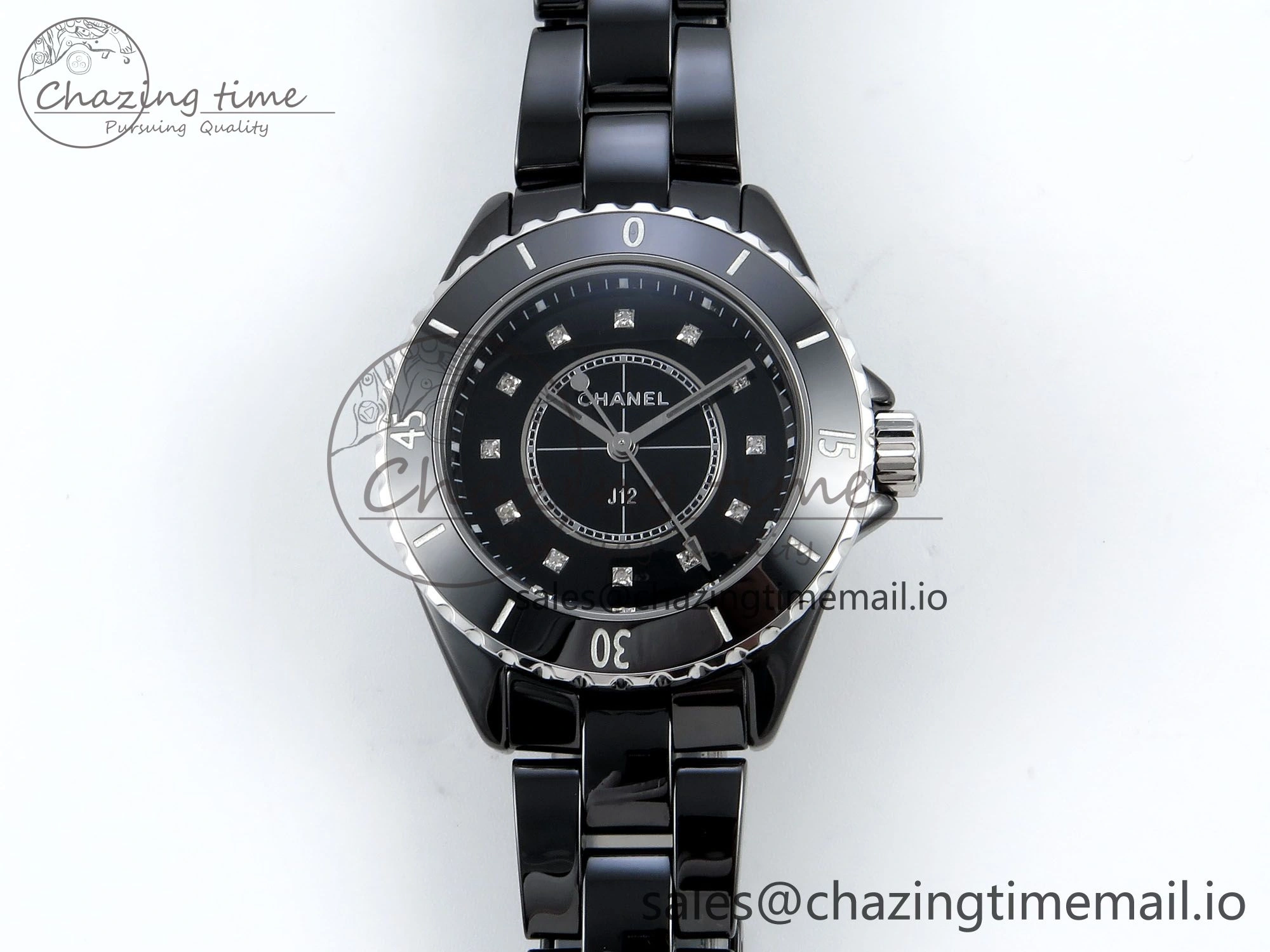 J13 33mm HTF 1:1 Best Edition Black Korea Ceramic Diamonds Markers Dial on Bracelet Swiss Quartz