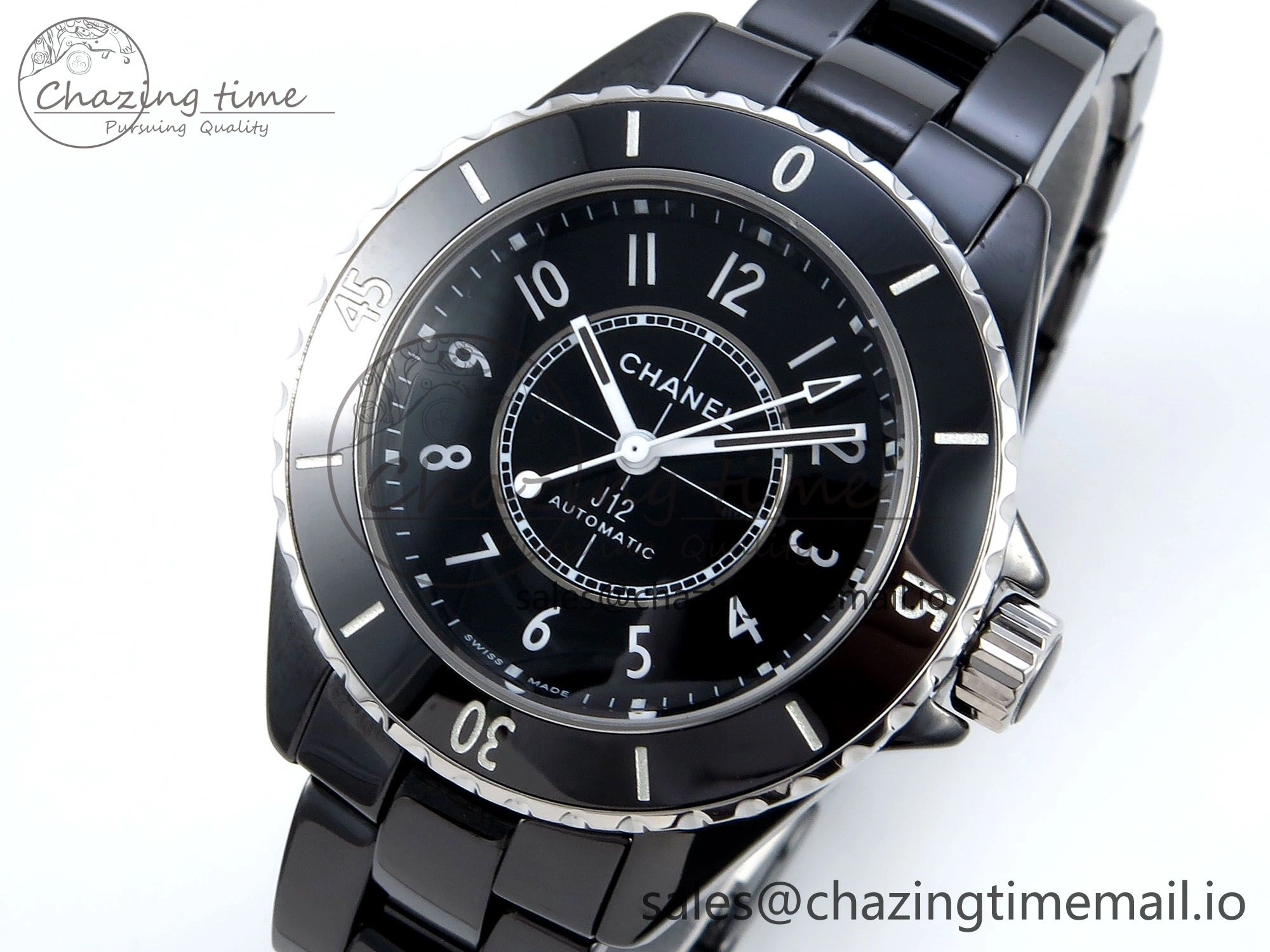 J13 33mm HTF 1:1 Best Edition Black Korea Ceramic Numeral Markers Dial on Bracelet A12.1
