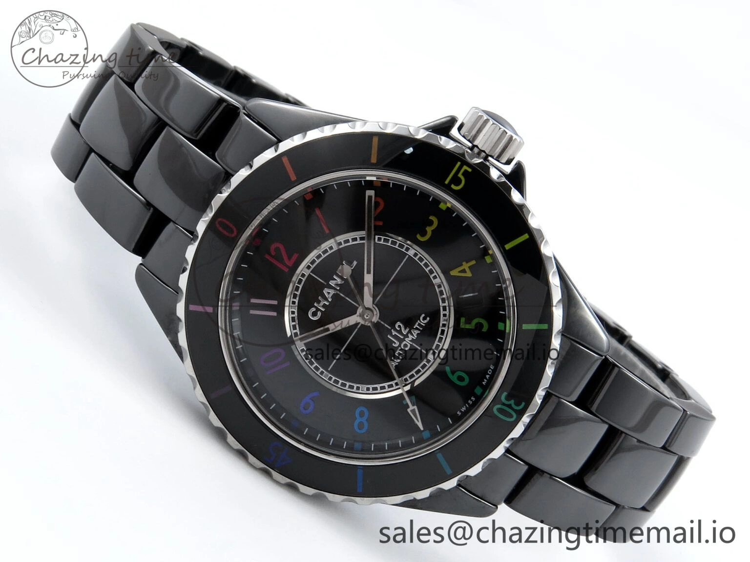 J13 33mm HTF 1:1 Best Edition Rainbow Numeral Markers Dial on Bracelet A12.1