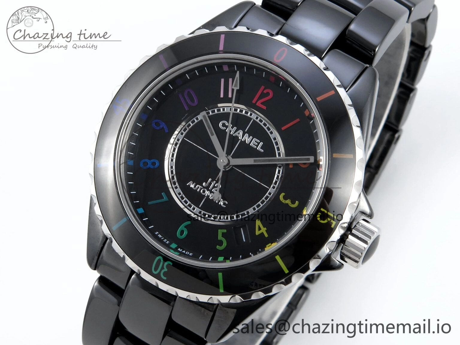 J13 33mm HTF 1:1 Best Edition Rainbow Numeral Markers Dial on Bracelet A12.1