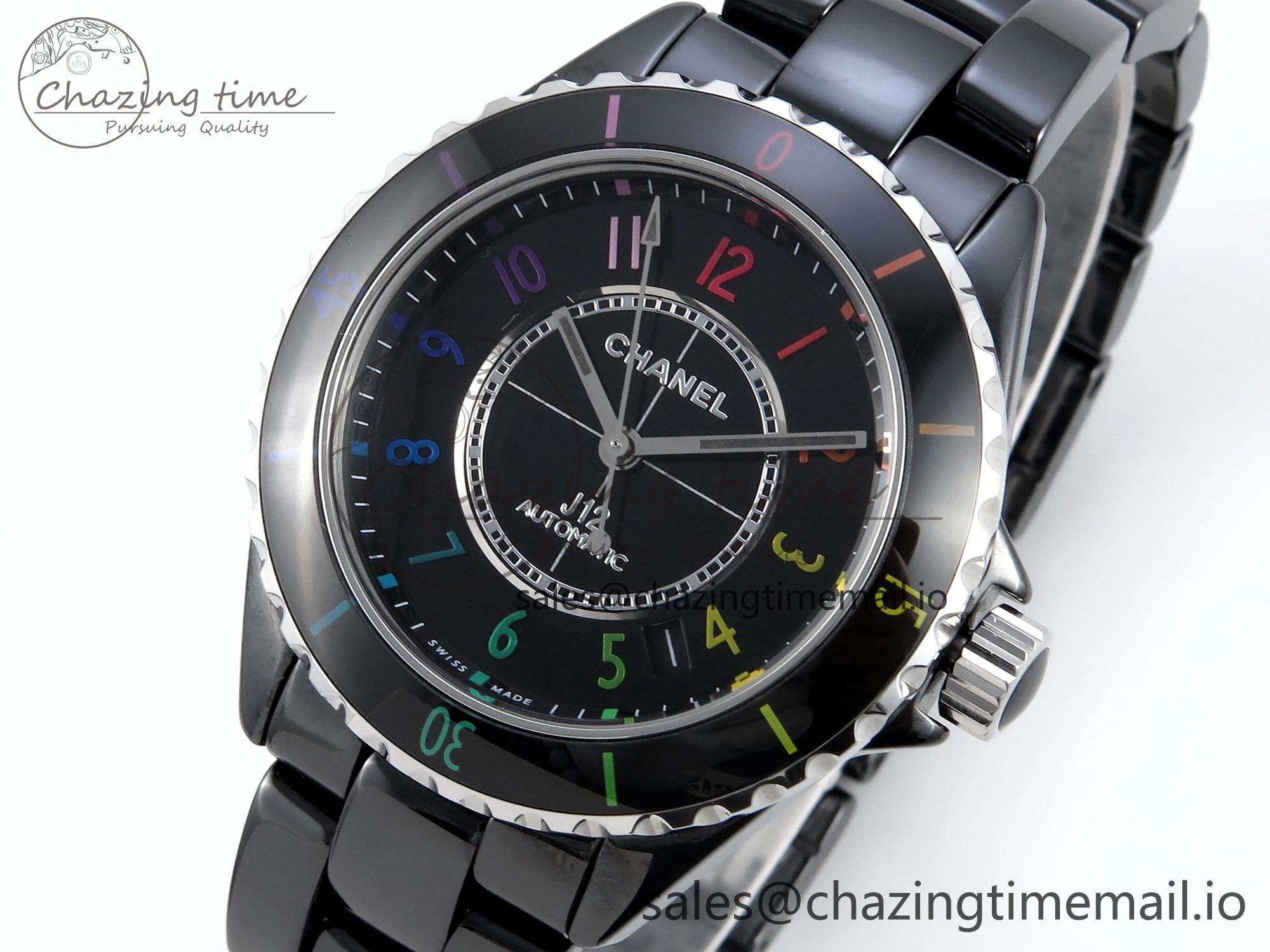 J13 33mm HTF 1:1 Best Edition Rainbow Numeral Markers Dial on Bracelet A12.1