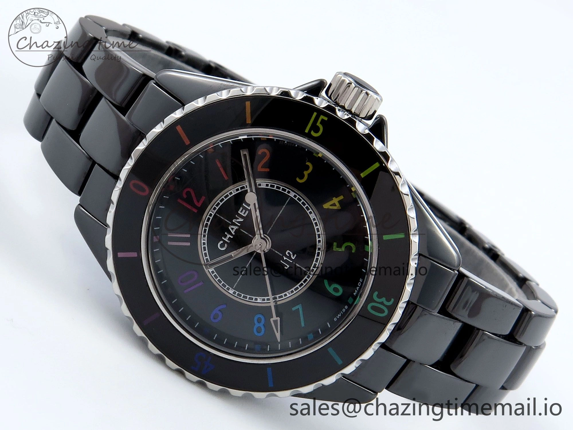 J13 33mm HTF 1:1 Best Edition Rainbow Numeral Markers Dial on Bracelet Swiss Quartz