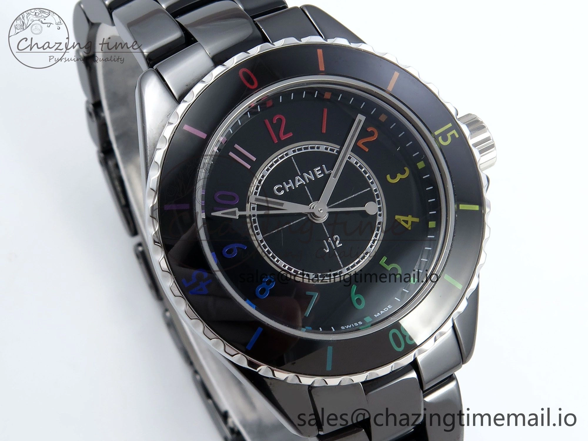 J13 33mm HTF 1:1 Best Edition Rainbow Numeral Markers Dial on Bracelet Swiss Quartz