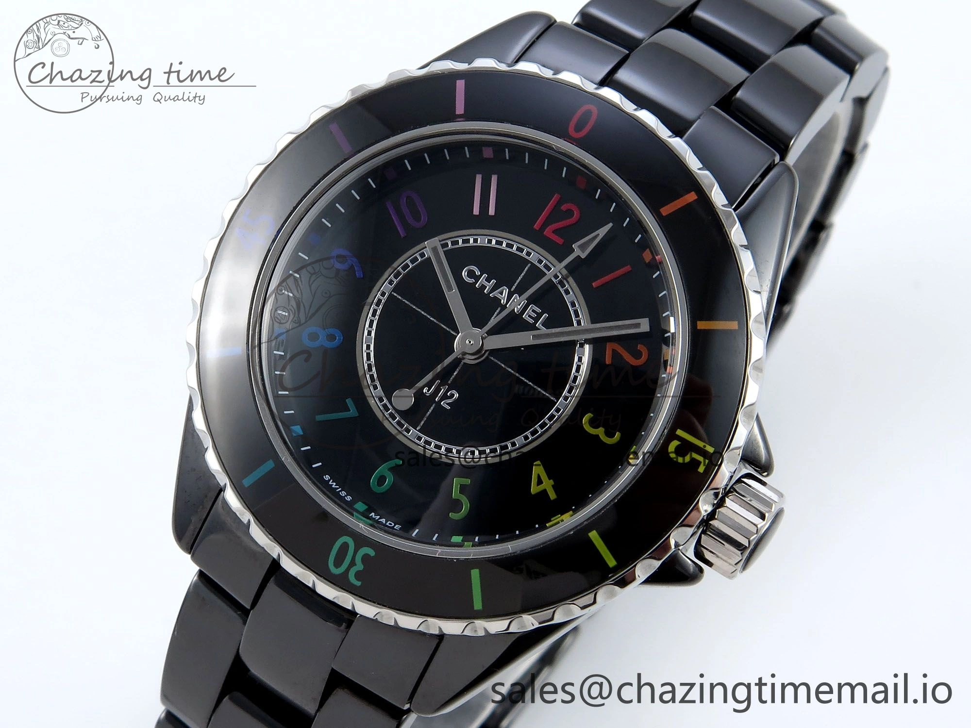 J13 33mm HTF 1:1 Best Edition Rainbow Numeral Markers Dial on Bracelet Swiss Quartz