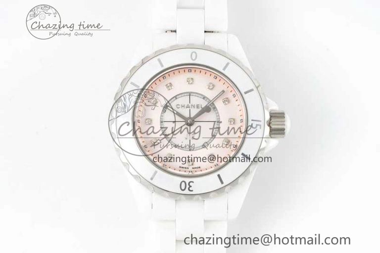 J13 33mm HTF 1:1 Best Edition White Ceramic Numeral Markers Dial on Bracelet A12.1