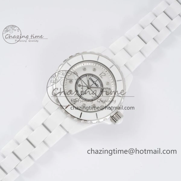 J13 33mm HTF 1:1 Best Edition White Ceramic Numeral Markers Dial on Bracelet A12.1
