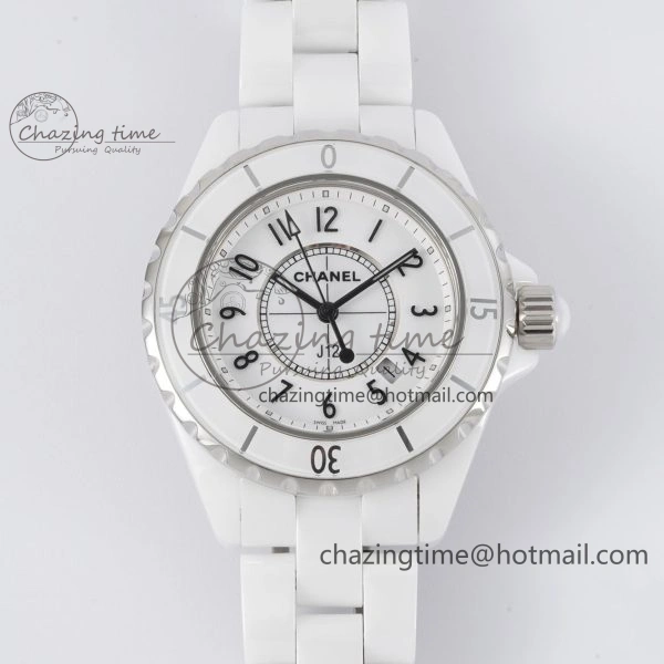 J13 33mm HTF 1:1 Best Edition White Ceramic Numeral Markers Dial on Bracelet A12.1