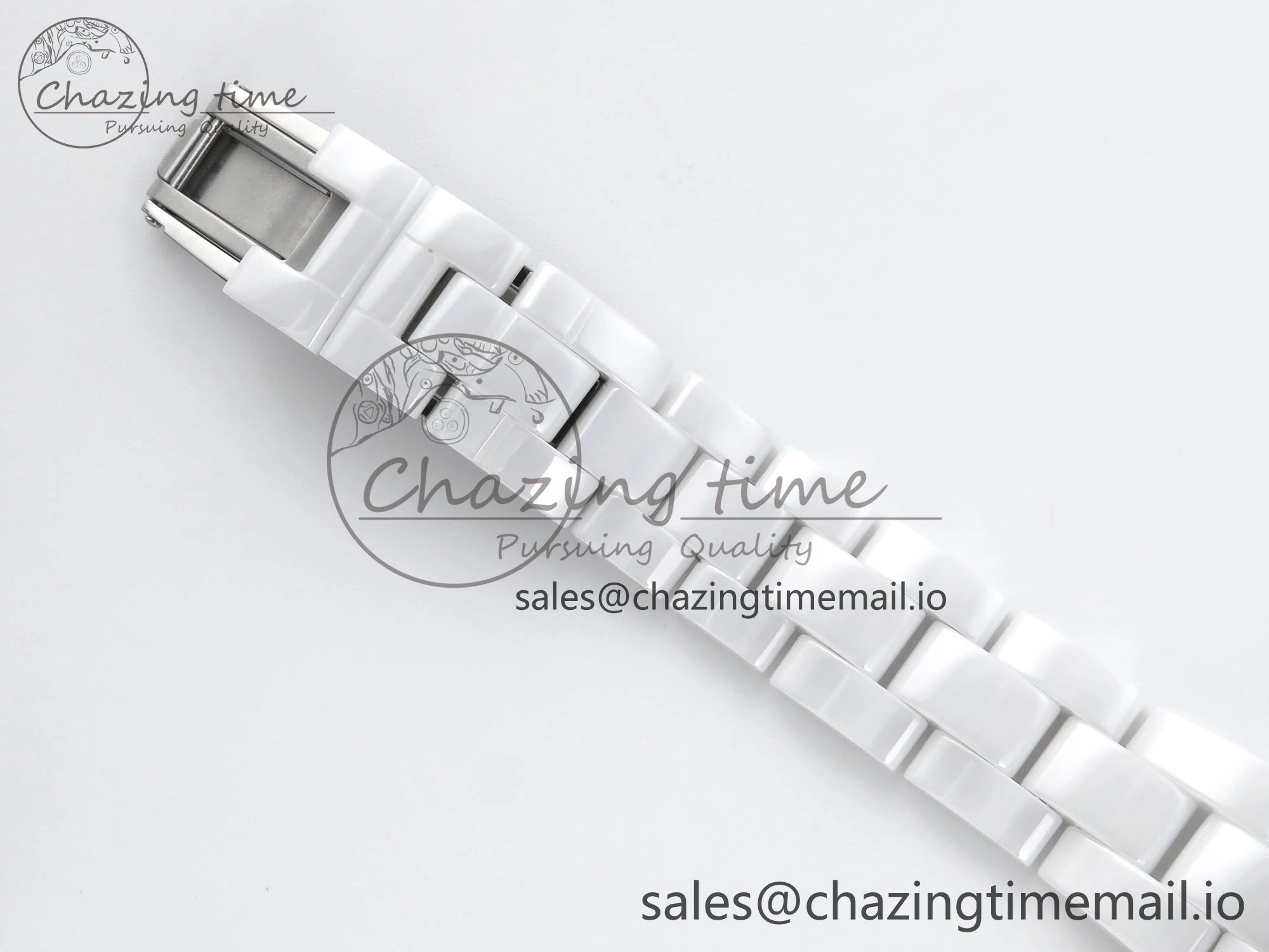 J13 33mm HTF 1:1 Best Edition White Ceramic Numeral Markers Dial on Bracelet A12.1