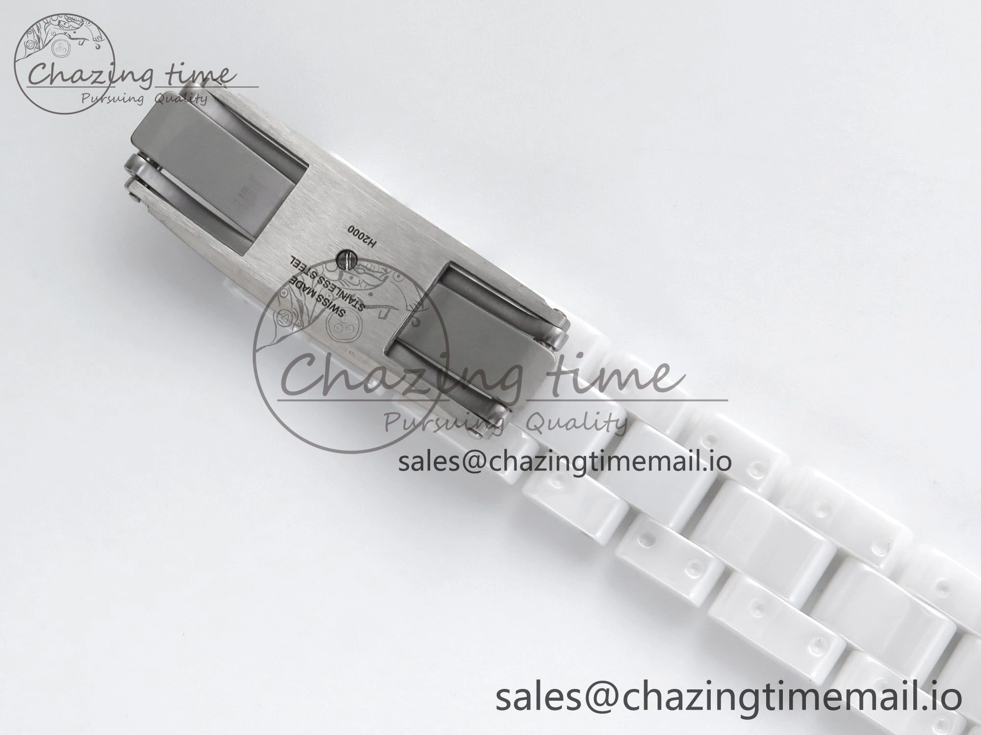J13 33mm HTF 1:1 Best Edition White Ceramic Numeral Markers Dial on Bracelet A12.1