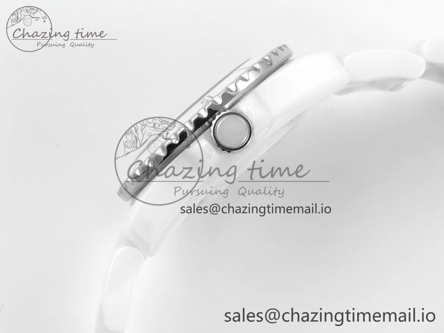 J13 33mm HTF 1:1 Best Edition White Ceramic Numeral Markers Dial on Bracelet A12.1