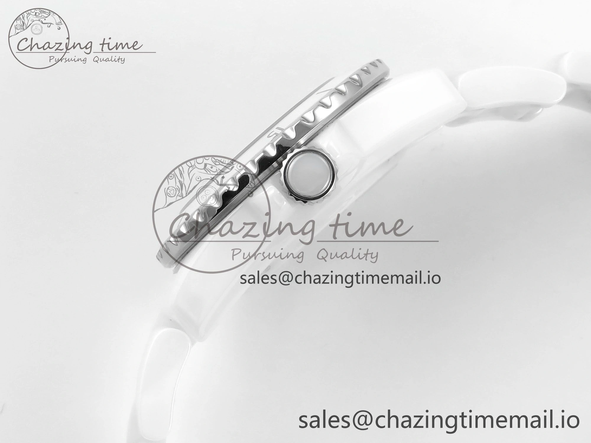 J13 33mm HTF 1:1 Best Edition White Ceramic Numeral Markers Dial on Bracelet A12.1
