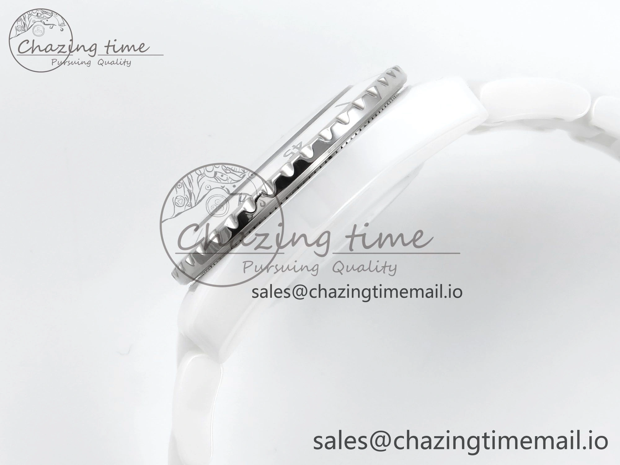 J13 33mm HTF 1:1 Best Edition White Ceramic Numeral Markers Dial on Bracelet A12.1