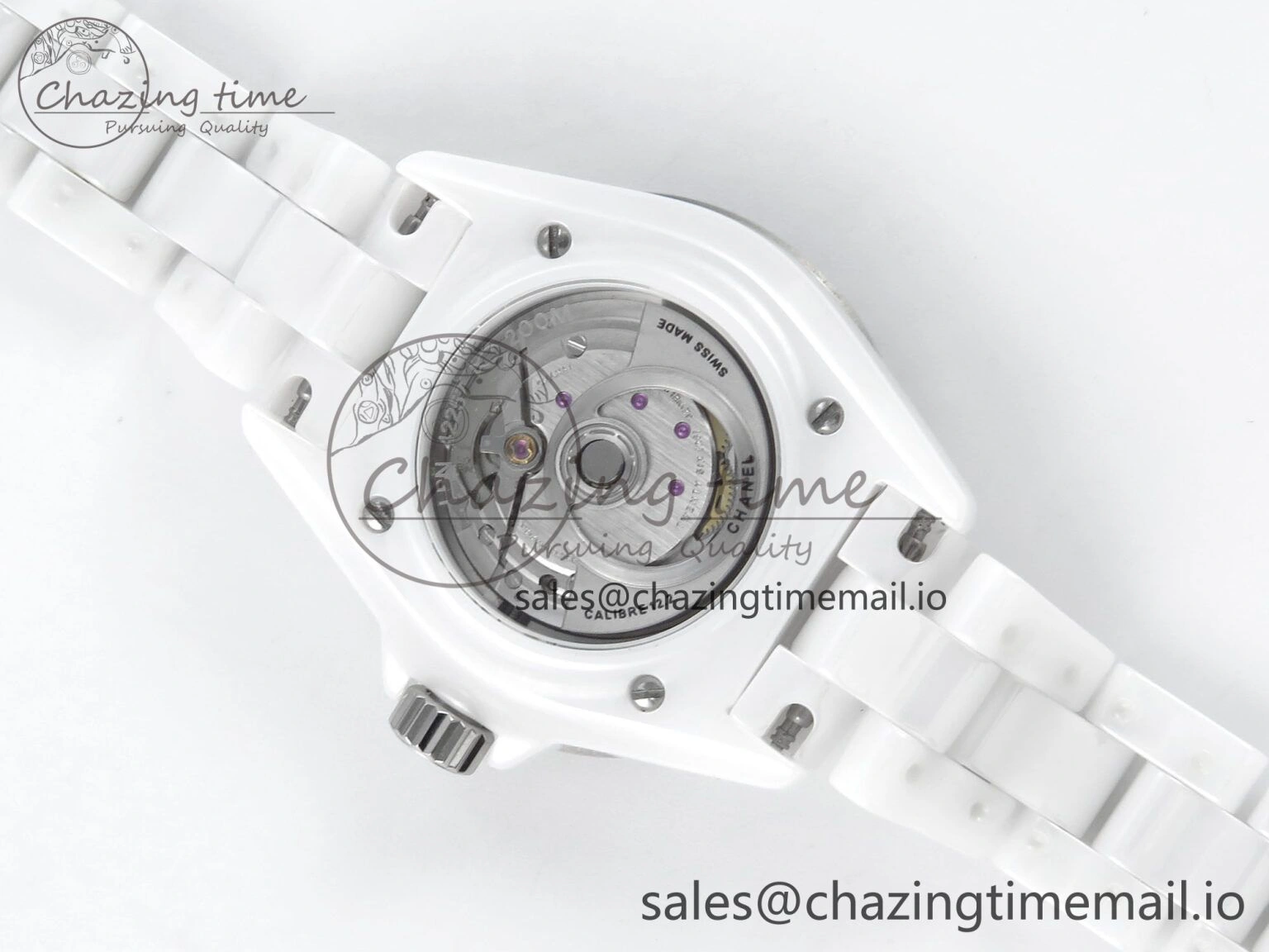 J13 33mm HTF 1:1 Best Edition White Ceramic Numeral Markers Dial on Bracelet A12.1