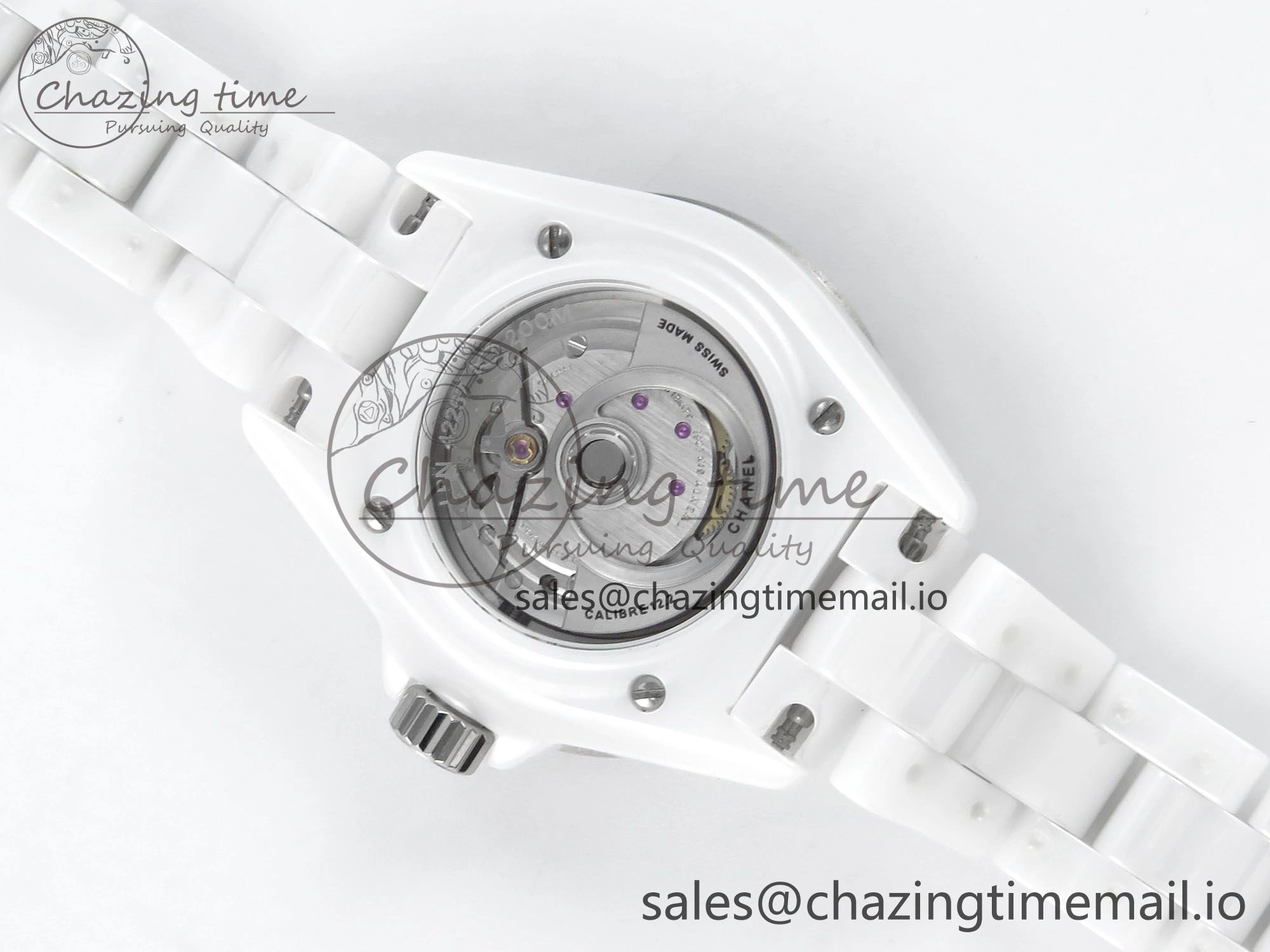 J13 33mm HTF 1:1 Best Edition White Ceramic Numeral Markers Dial on Bracelet A12.1