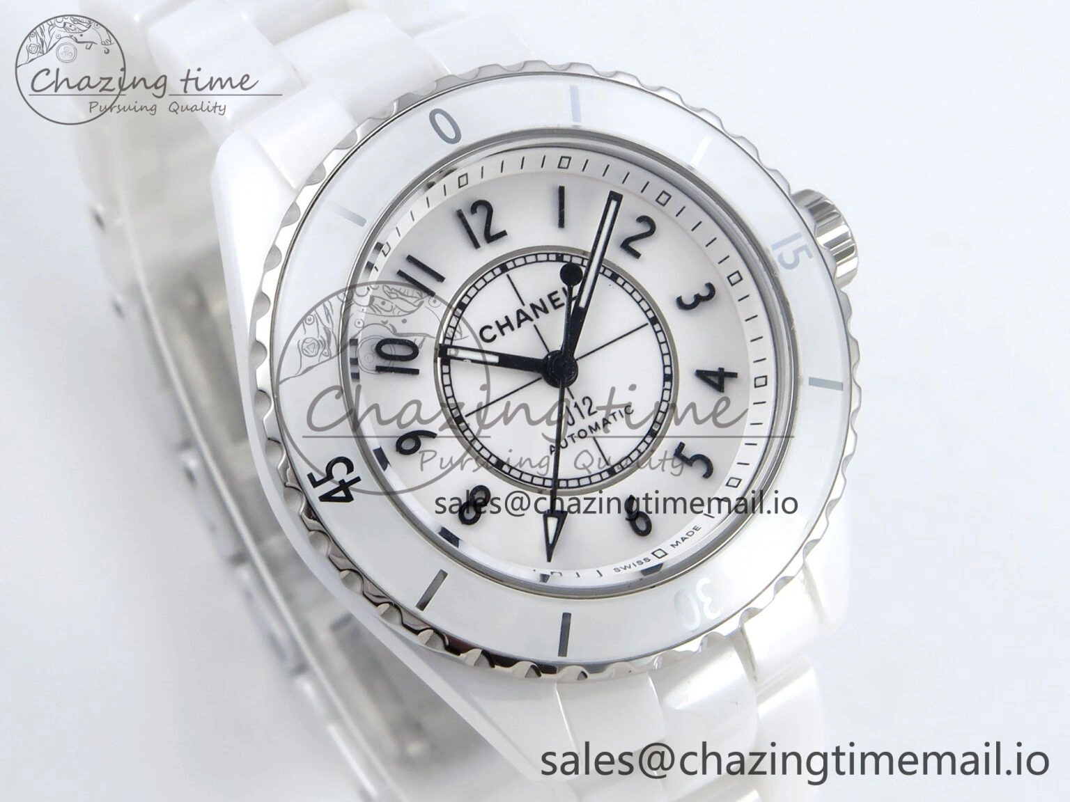 J13 33mm HTF 1:1 Best Edition White Ceramic Numeral Markers Dial on Bracelet A12.1