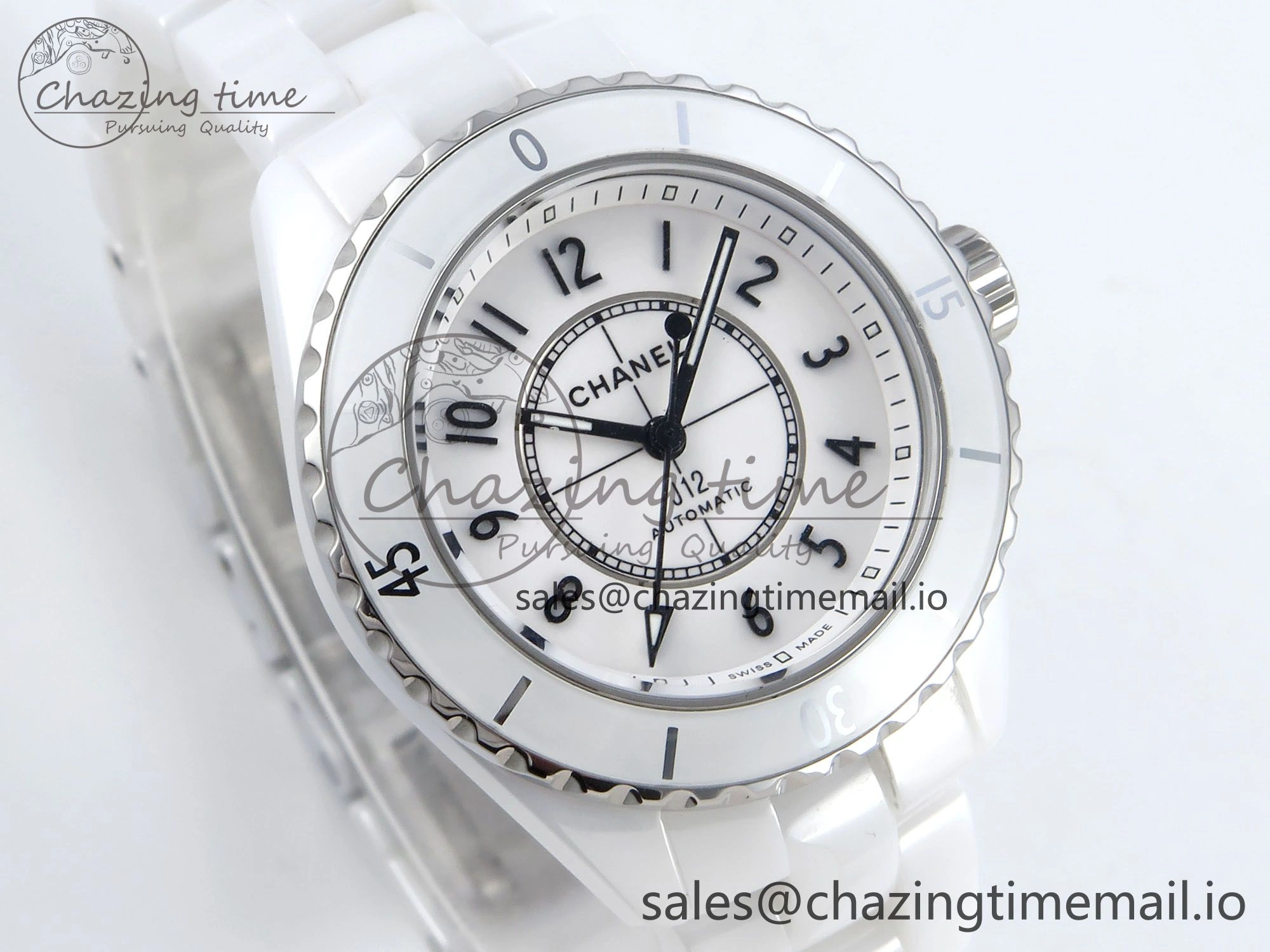 J13 33mm HTF 1:1 Best Edition White Ceramic Numeral Markers Dial on Bracelet A12.1