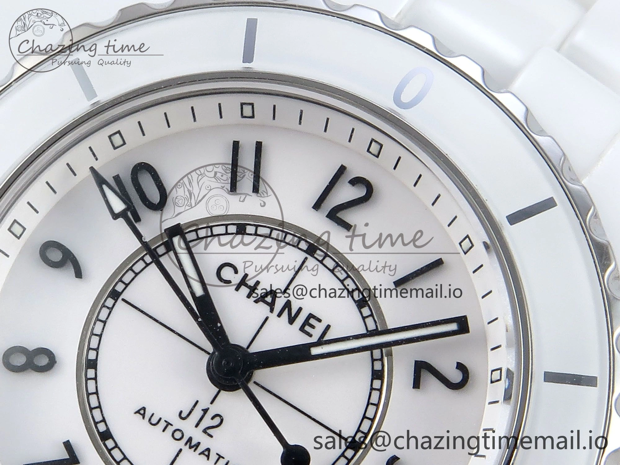 J13 33mm HTF 1:1 Best Edition White Ceramic Numeral Markers Dial on Bracelet A12.1