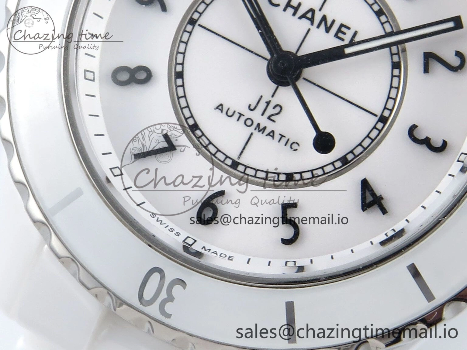 J13 33mm HTF 1:1 Best Edition White Ceramic Numeral Markers Dial on Bracelet A12.1