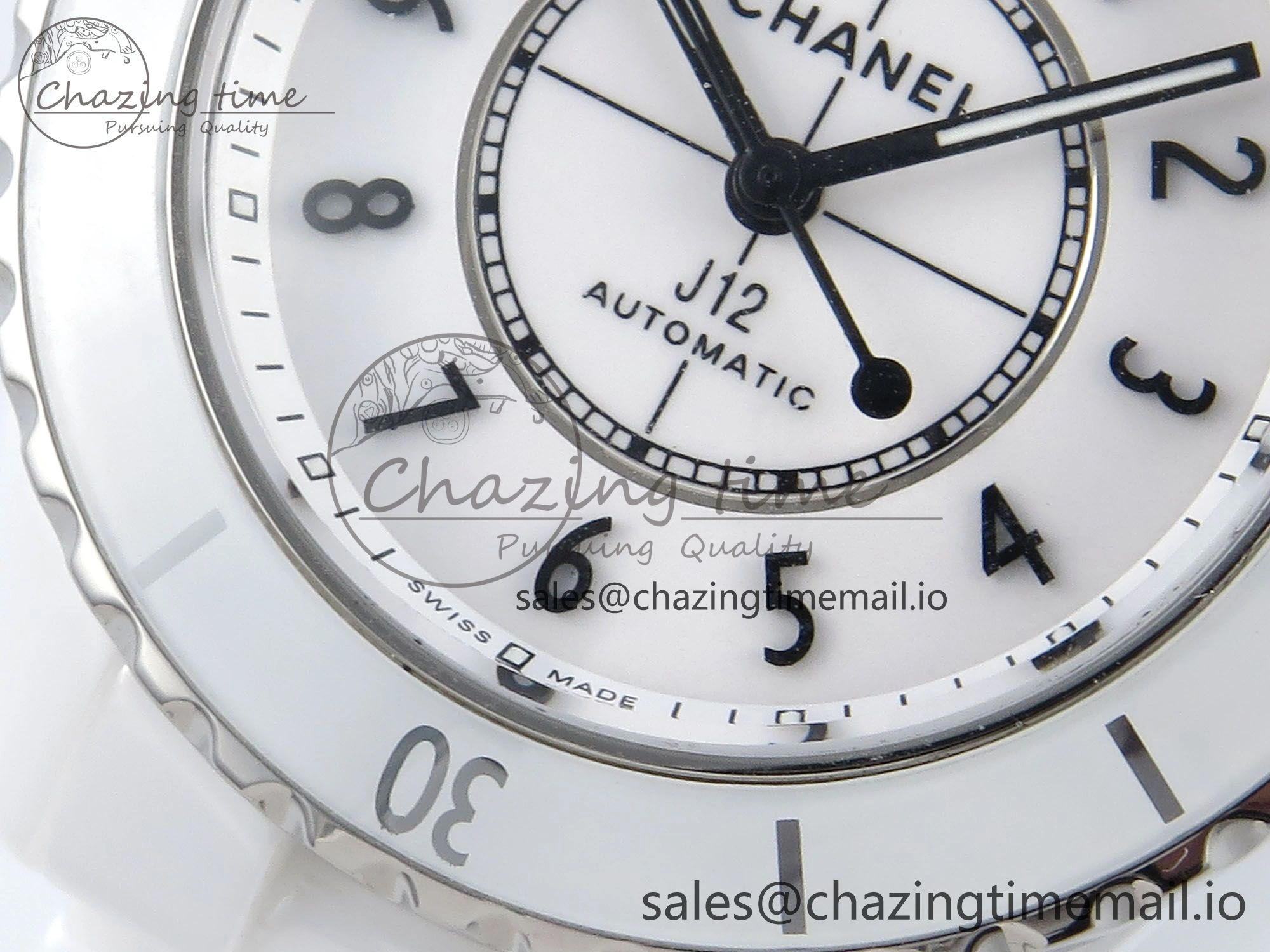 J13 33mm HTF 1:1 Best Edition White Ceramic Numeral Markers Dial on Bracelet A12.1