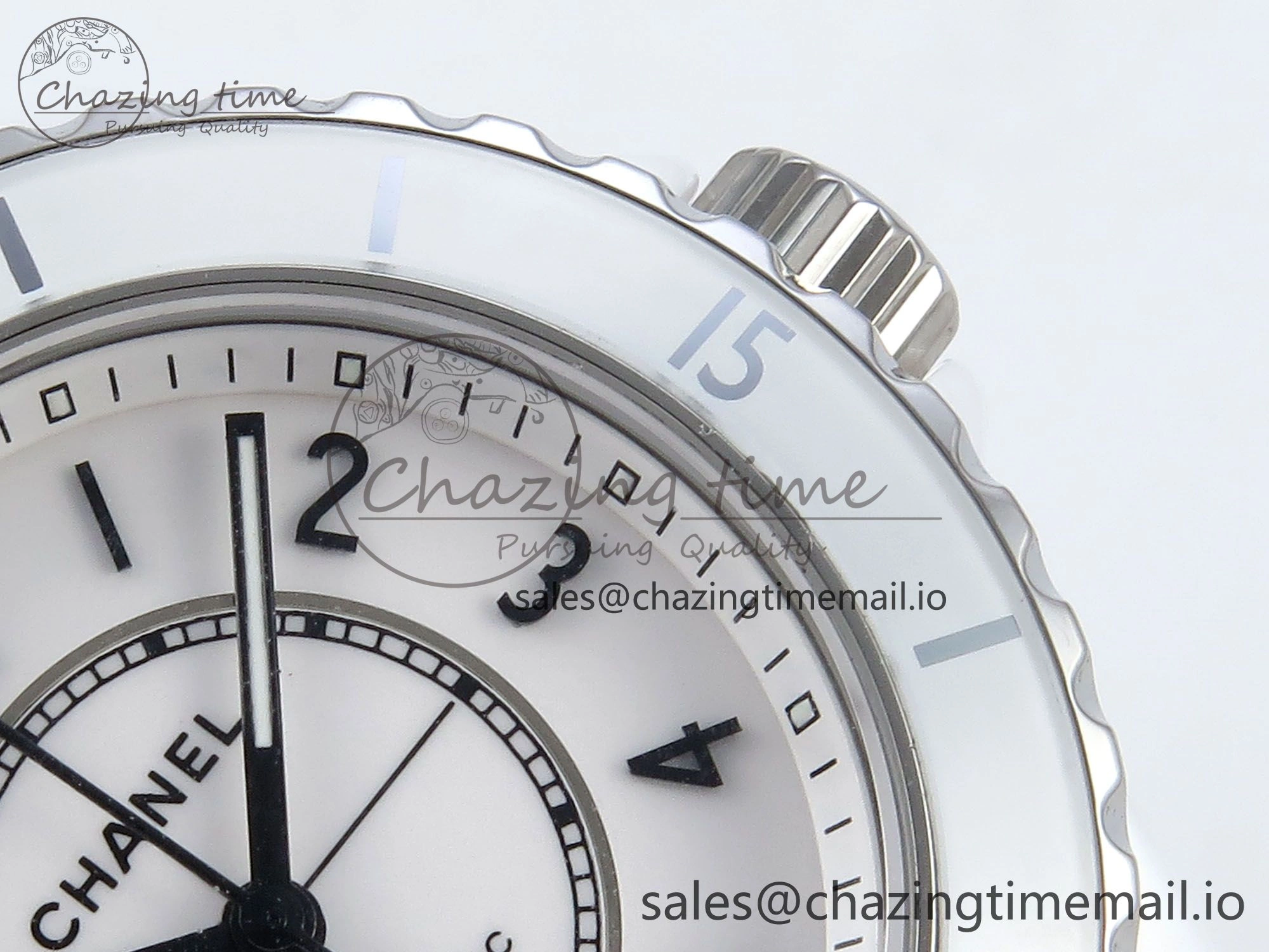 J13 33mm HTF 1:1 Best Edition White Ceramic Numeral Markers Dial on Bracelet A12.1
