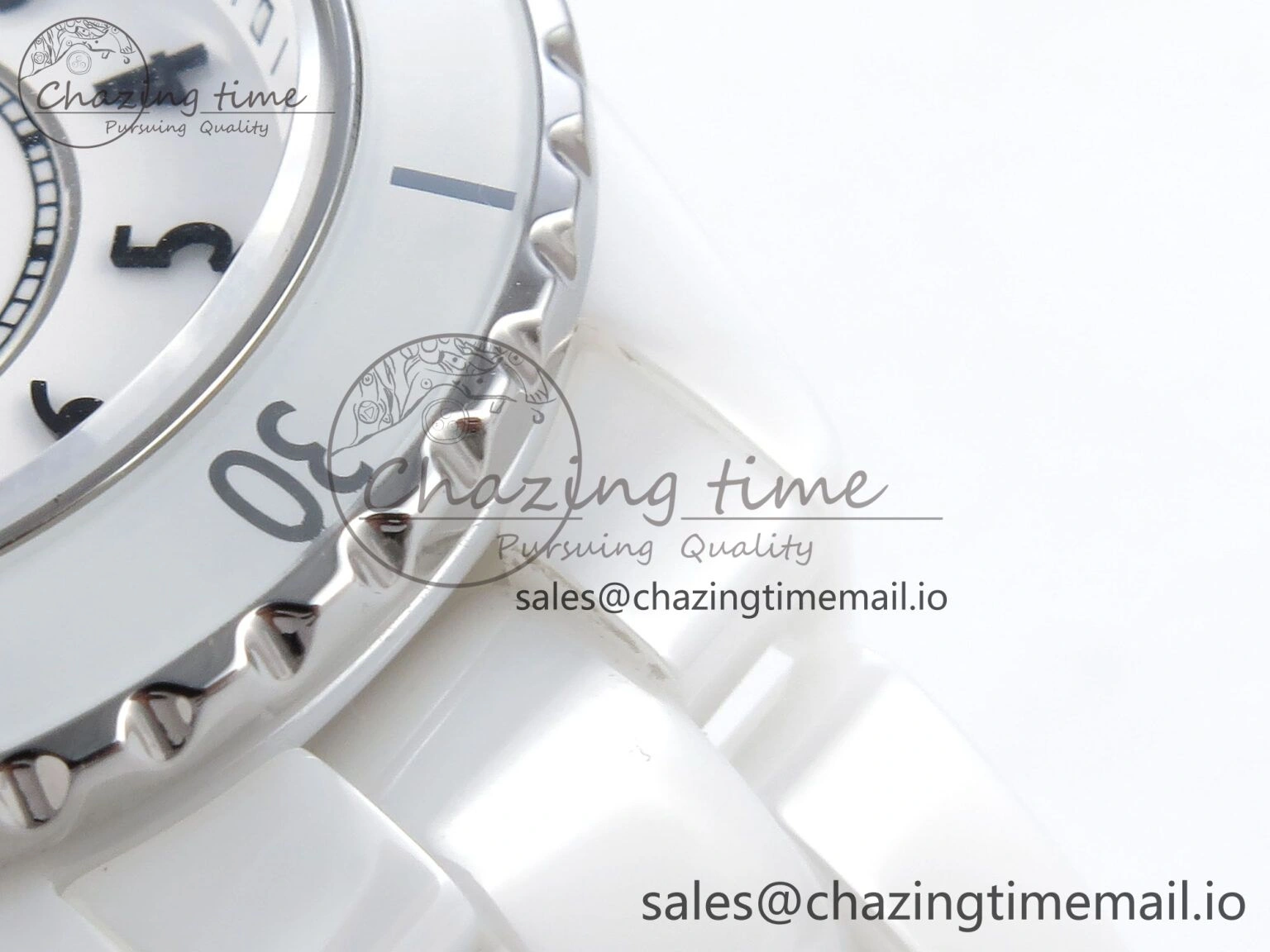J13 33mm HTF 1:1 Best Edition White Ceramic Numeral Markers Dial on Bracelet A12.1