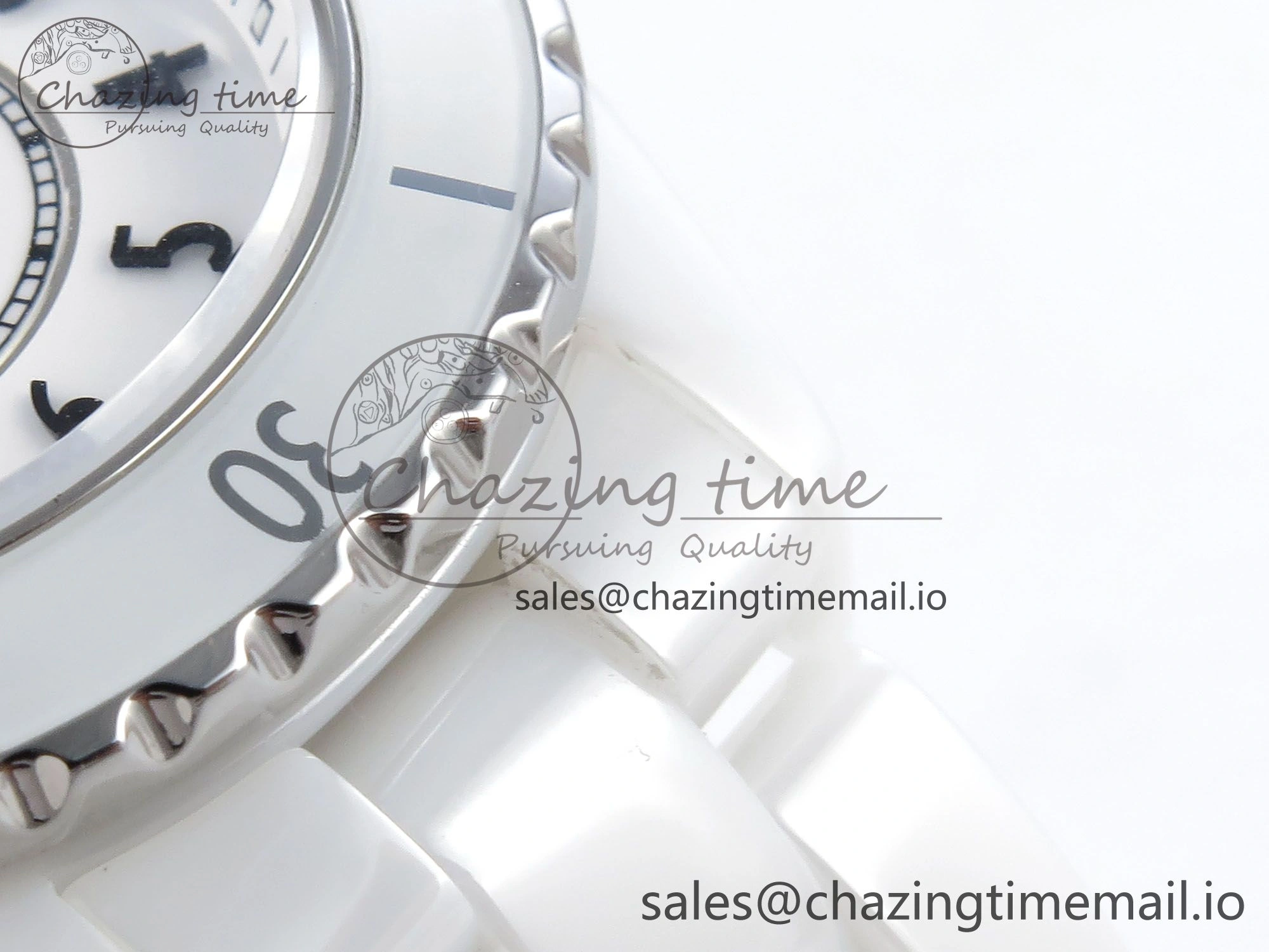 J13 33mm HTF 1:1 Best Edition White Ceramic Numeral Markers Dial on Bracelet A12.1