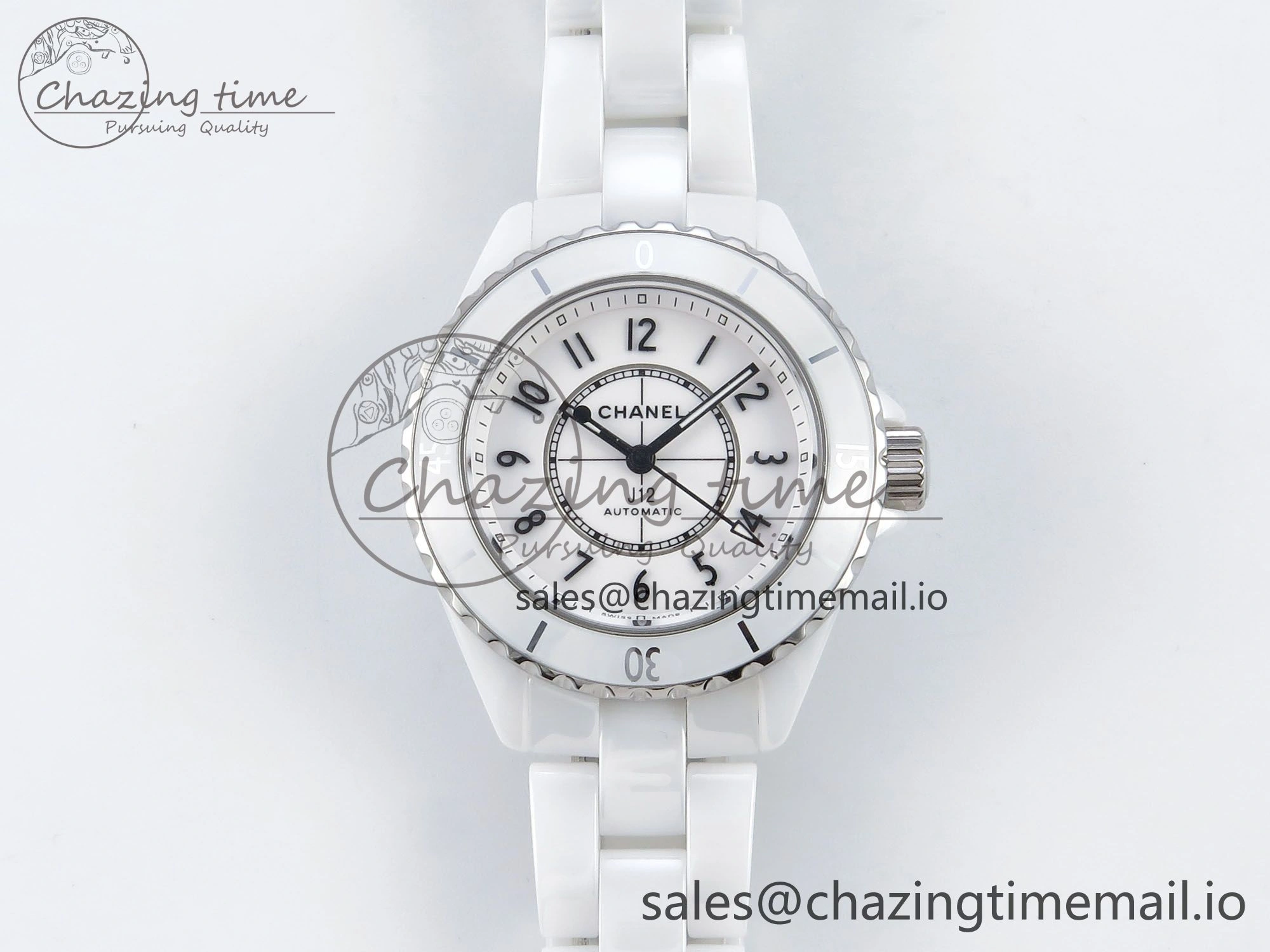 J13 33mm HTF 1:1 Best Edition White Ceramic Numeral Markers Dial on Bracelet A12.1