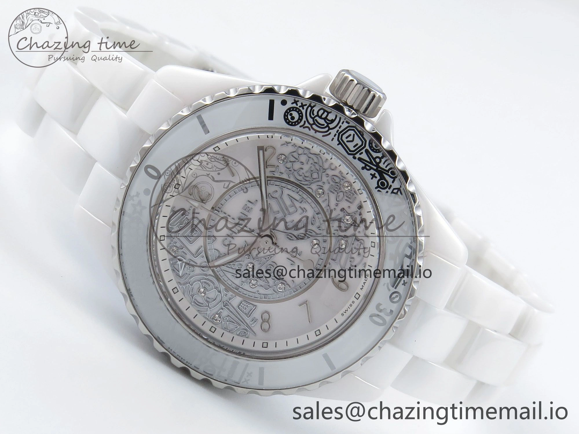J13 33mm HTF 1:1 Best Edition White Ceramic Numeral Markers Dial on Bracelet Swiss Quartz