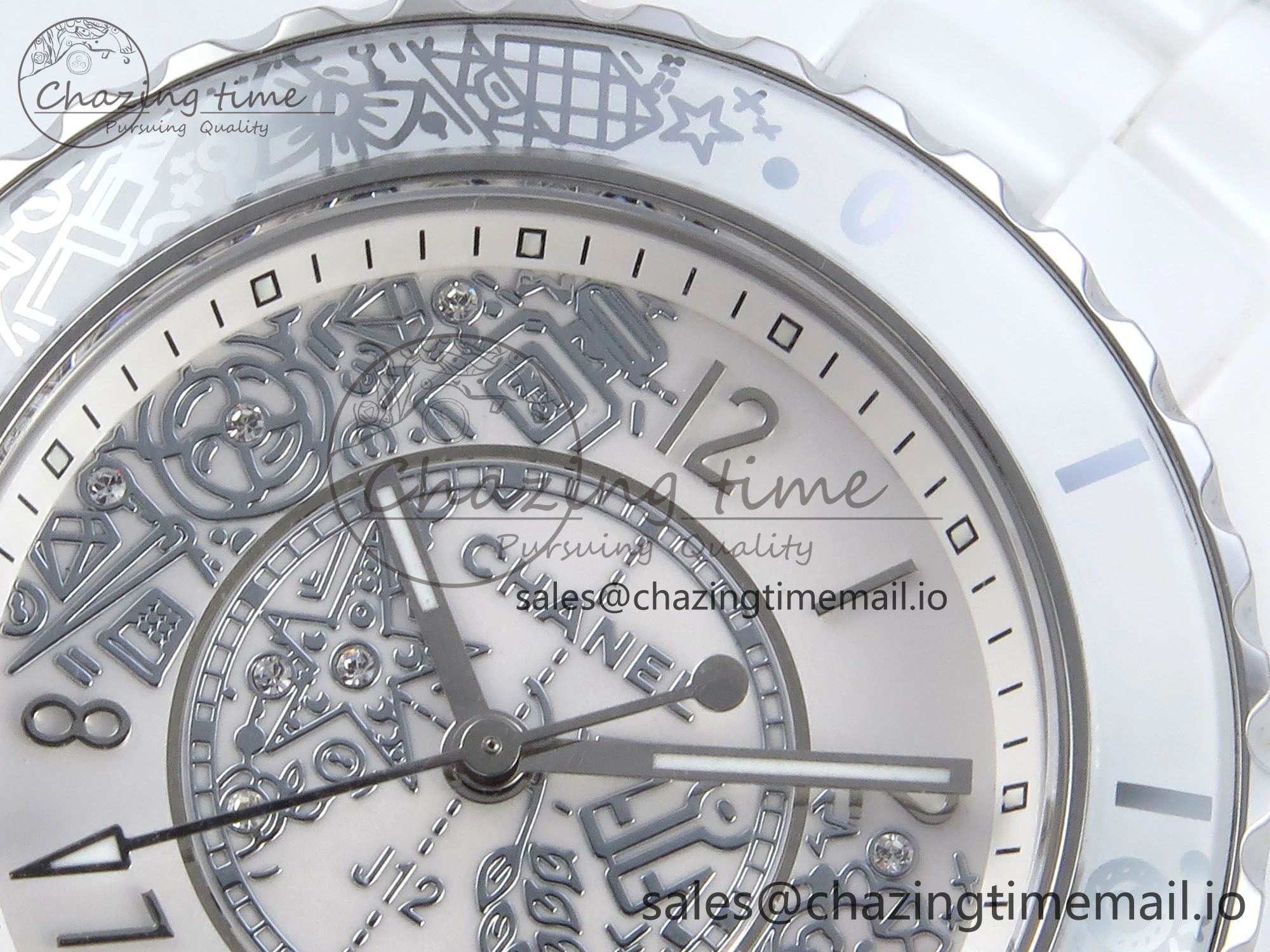 J13 33mm HTF 1:1 Best Edition White Ceramic Numeral Markers Dial on Bracelet Swiss Quartz