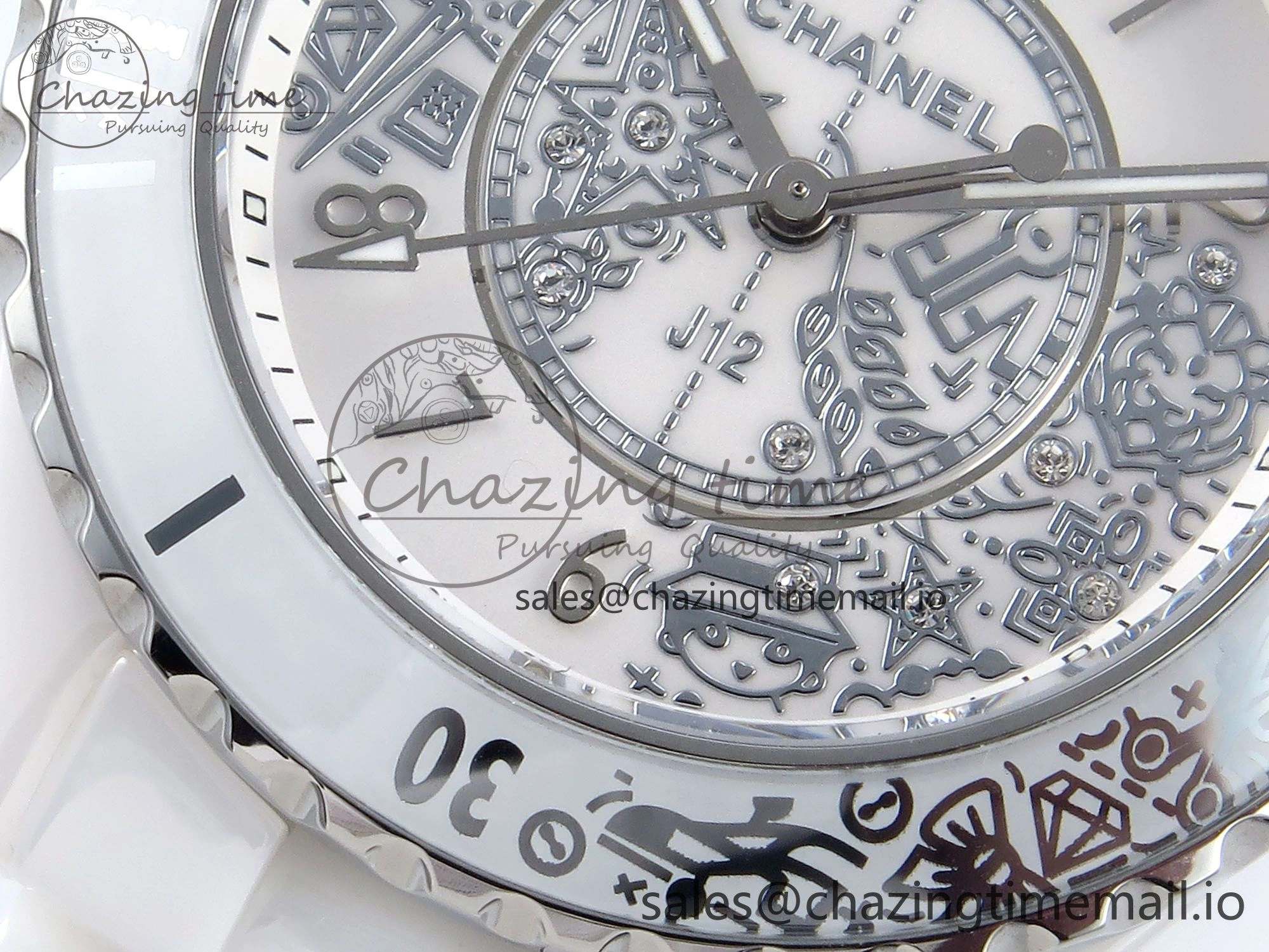 J13 33mm HTF 1:1 Best Edition White Ceramic Numeral Markers Dial on Bracelet Swiss Quartz