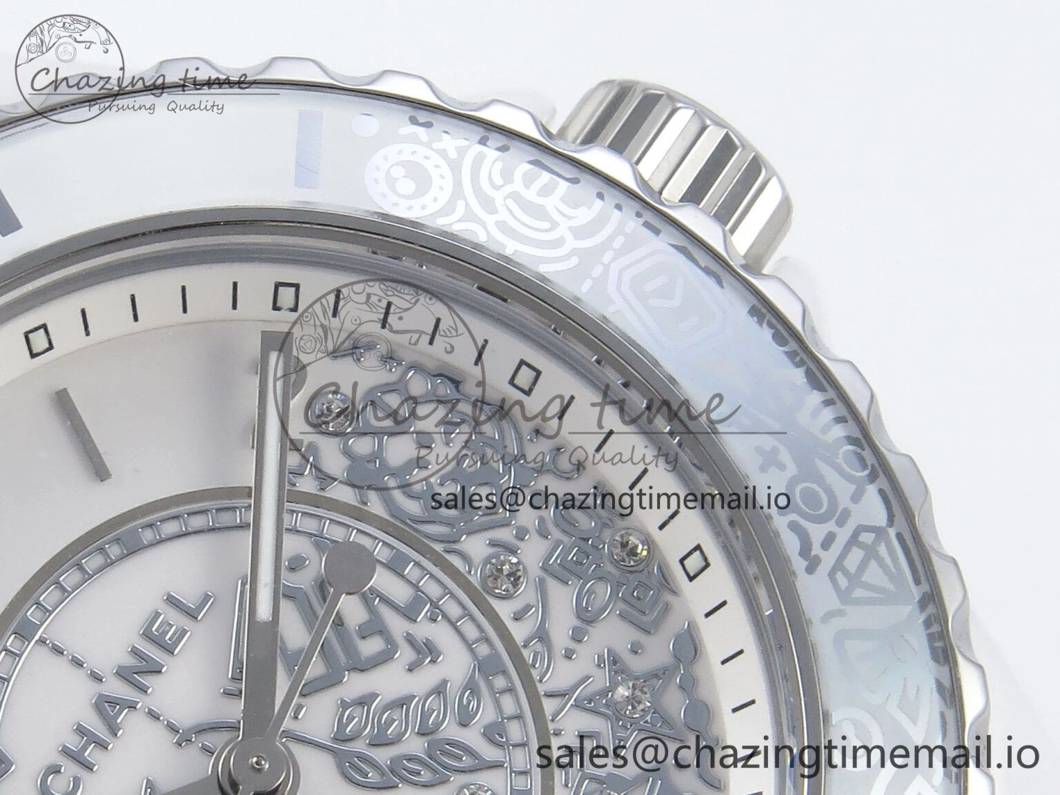 J13 33mm HTF 1:1 Best Edition White Ceramic Numeral Markers Dial on Bracelet Swiss Quartz