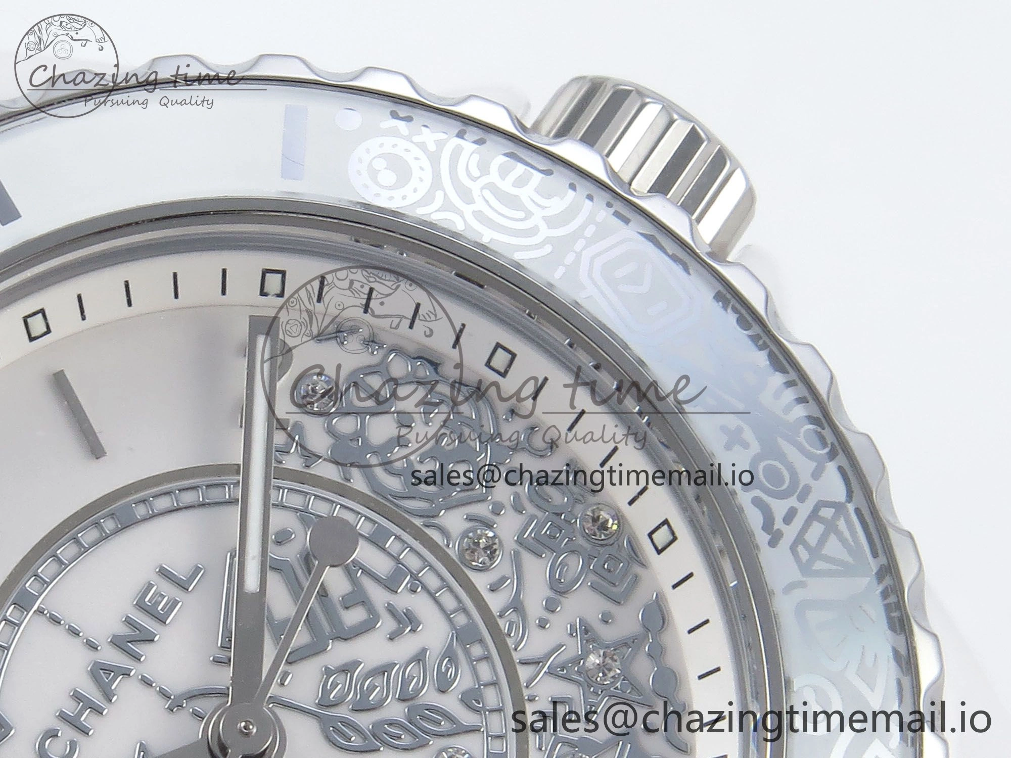 J13 33mm HTF 1:1 Best Edition White Ceramic Numeral Markers Dial on Bracelet Swiss Quartz