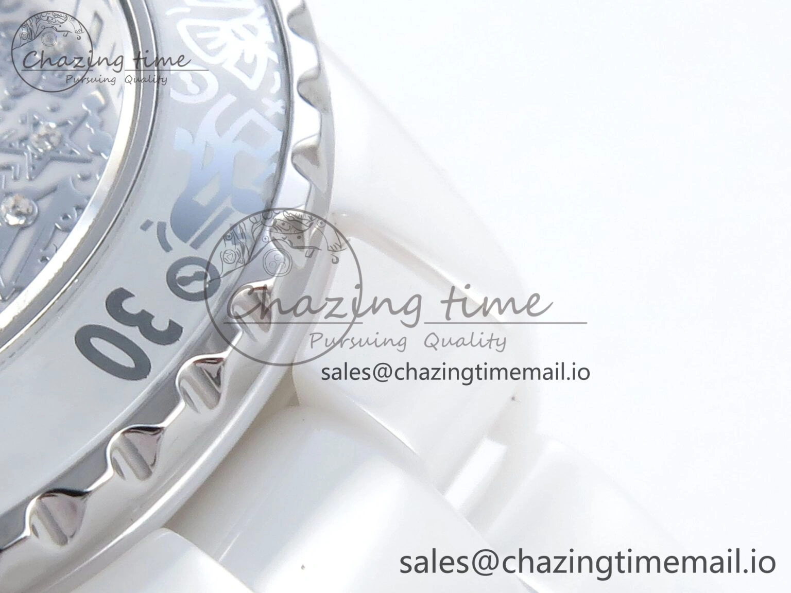 J13 33mm HTF 1:1 Best Edition White Ceramic Numeral Markers Dial on Bracelet Swiss Quartz