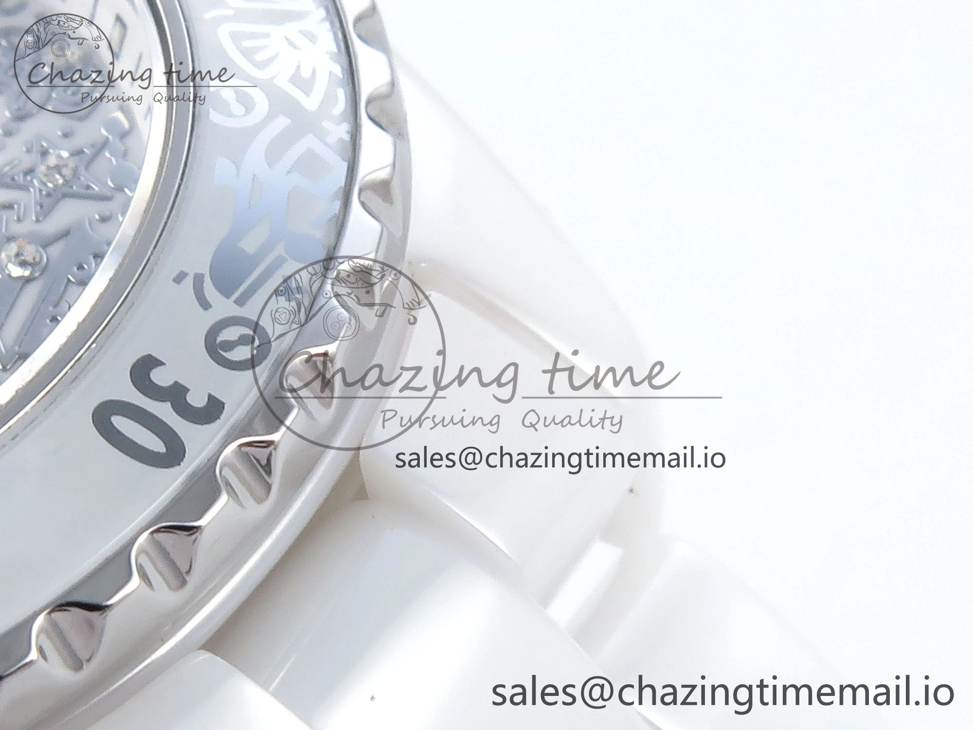 J13 33mm HTF 1:1 Best Edition White Ceramic Numeral Markers Dial on Bracelet Swiss Quartz