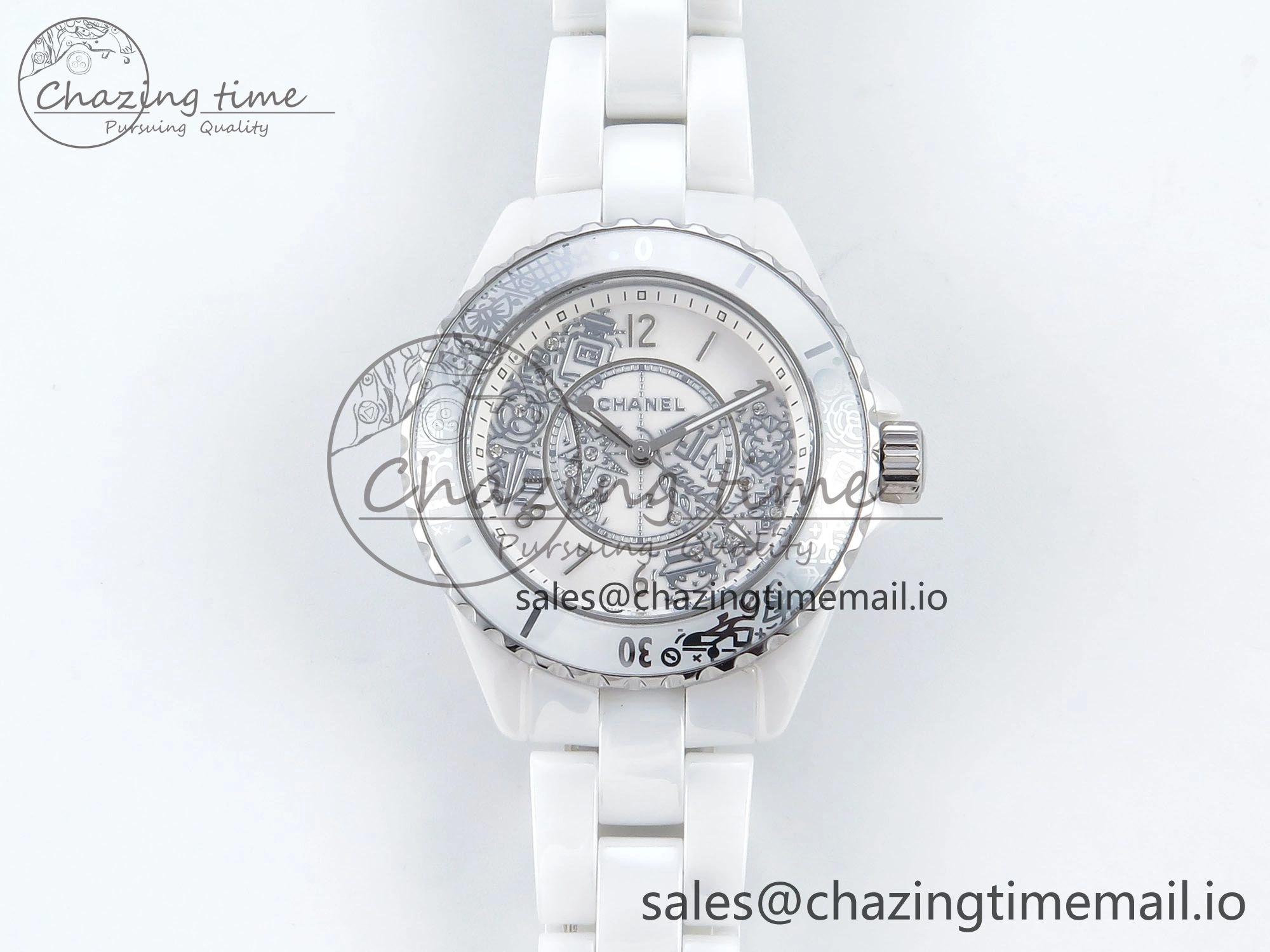 J13 33mm HTF 1:1 Best Edition White Ceramic Numeral Markers Dial on Bracelet Swiss Quartz
