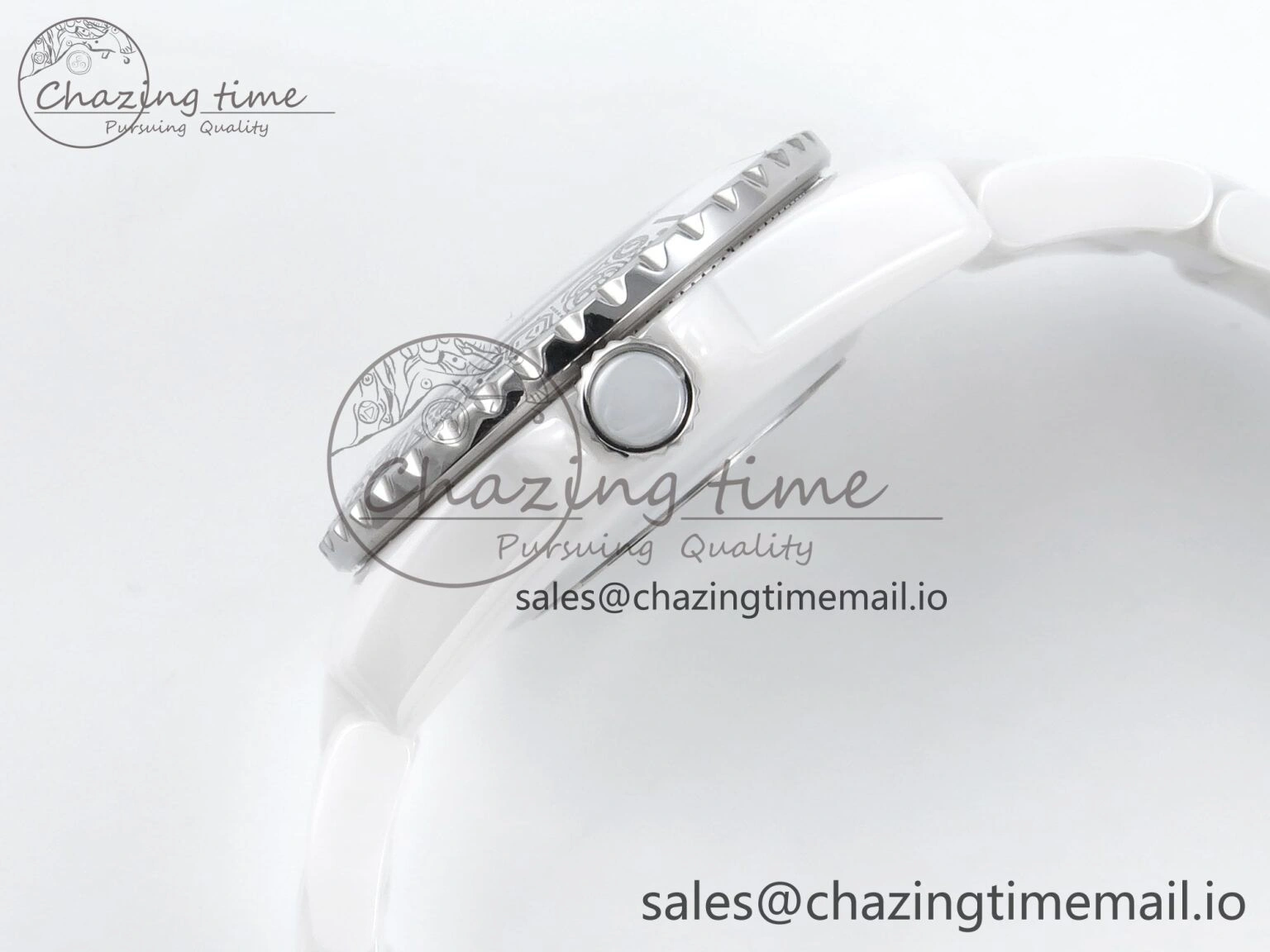 J13 33mm HTF 1:1 Best Edition White Ceramic Numeral Markers Dial on Bracelet Swiss Quartz