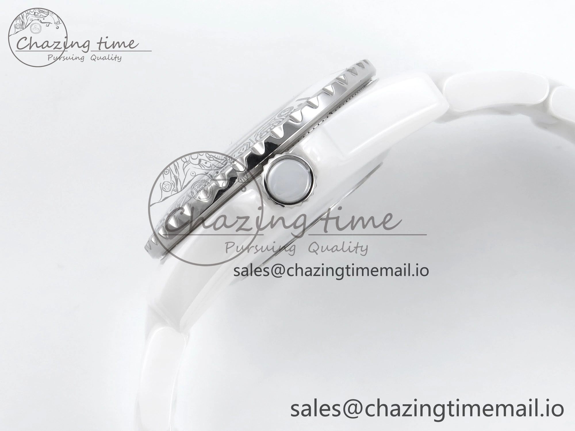 J13 33mm HTF 1:1 Best Edition White Ceramic Numeral Markers Dial on Bracelet Swiss Quartz