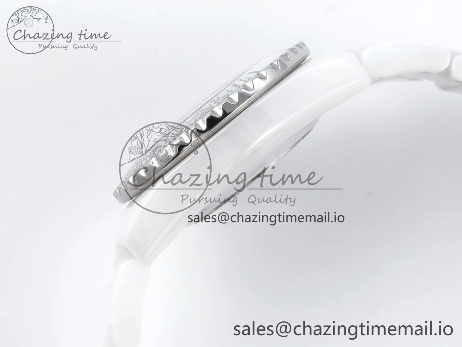 J13 33mm HTF 1:1 Best Edition White Ceramic Numeral Markers Dial on Bracelet Swiss Quartz