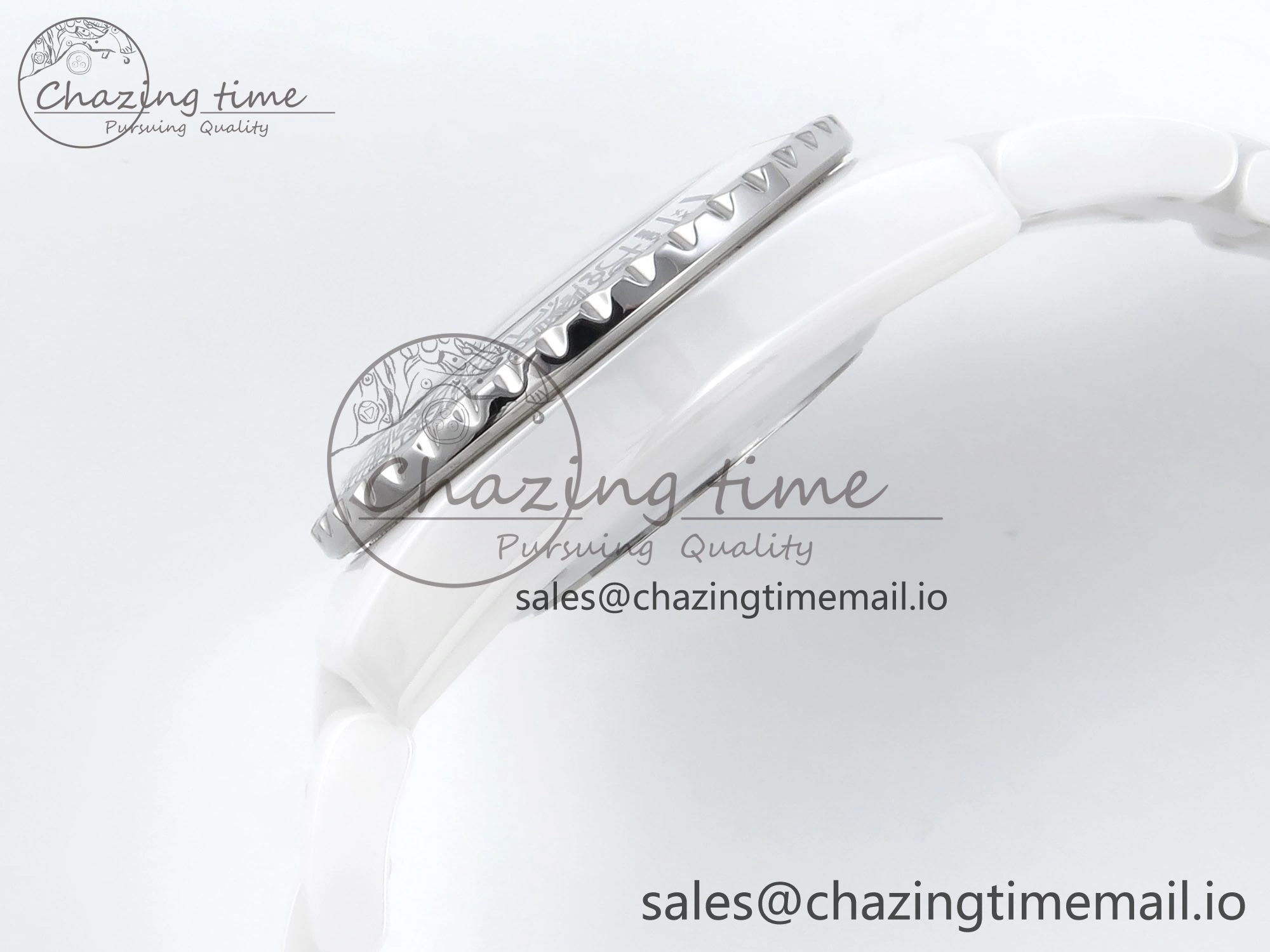 J13 33mm HTF 1:1 Best Edition White Ceramic Numeral Markers Dial on Bracelet Swiss Quartz