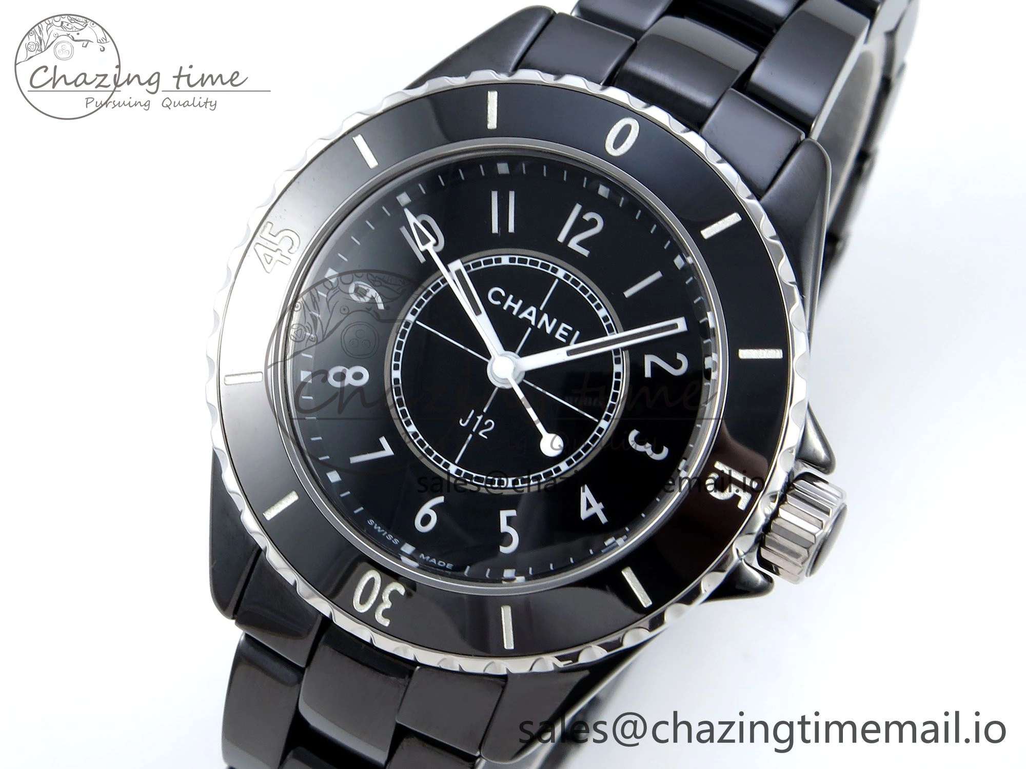 J13 33mm HTF 1:1 Best Edition White Numeral Markers Dial on Bracelet Swiss Quartz