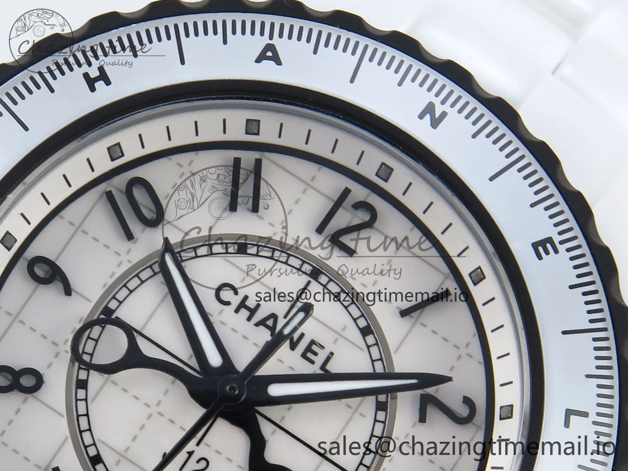 J13 33mm White Ceramic HTF 1:1 Best Edition Black and White Plaid Dial on Bracelet Swiss Quartz