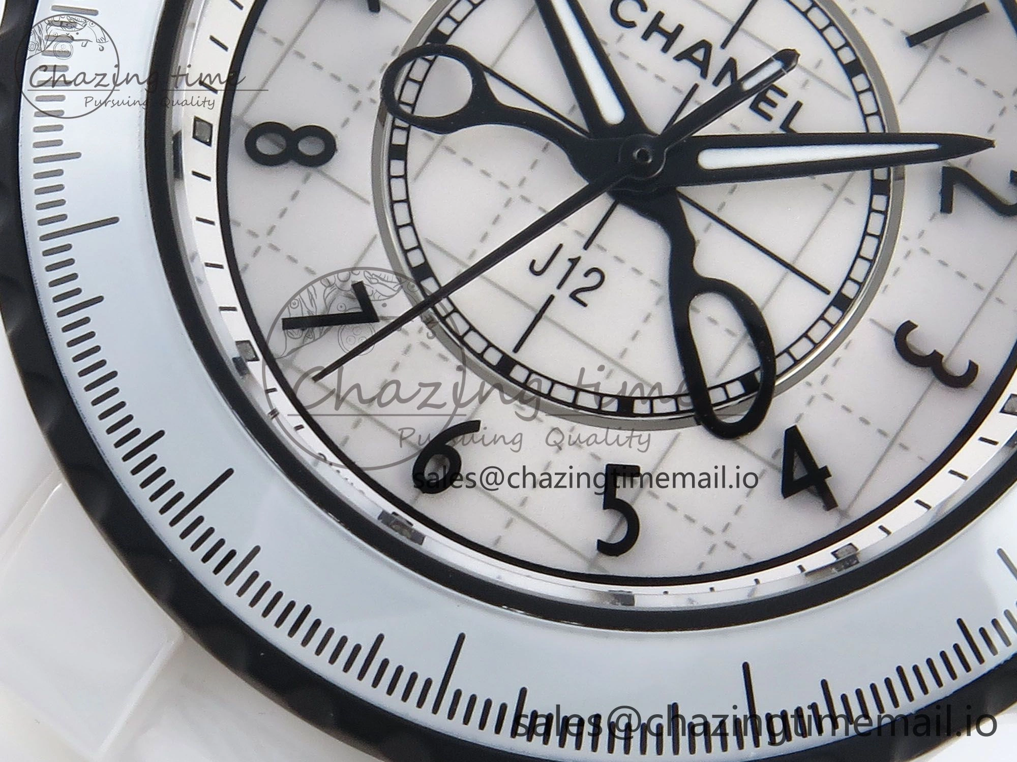 J13 33mm White Ceramic HTF 1:1 Best Edition Black and White Plaid Dial on Bracelet Swiss Quartz