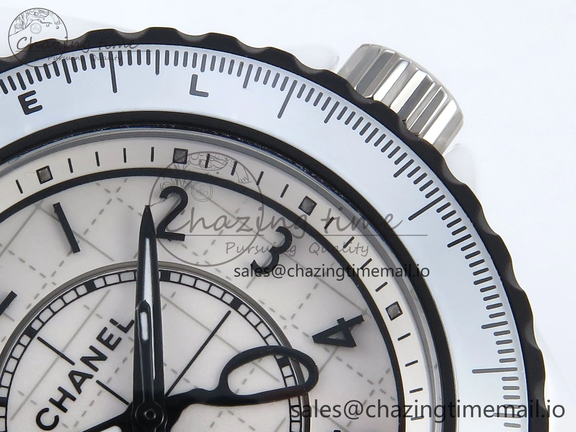 J13 33mm White Ceramic HTF 1:1 Best Edition Black and White Plaid Dial on Bracelet Swiss Quartz