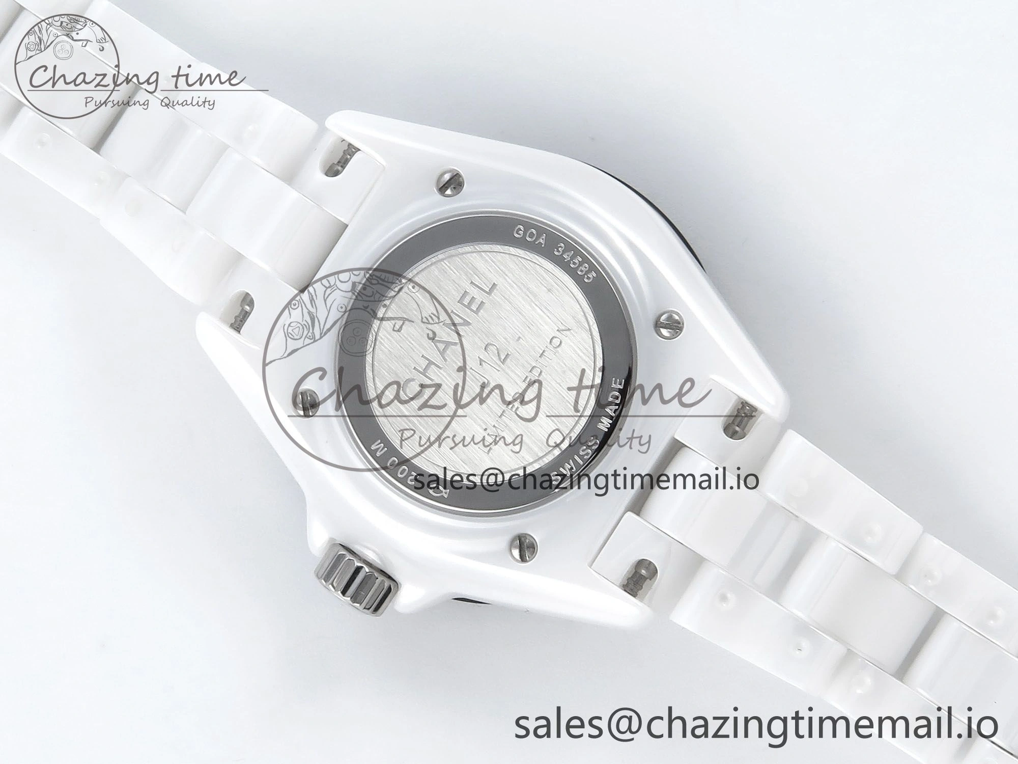 J13 33mm White Ceramic HTF 1:1 Best Edition Black and White Plaid Dial on Bracelet Swiss Quartz