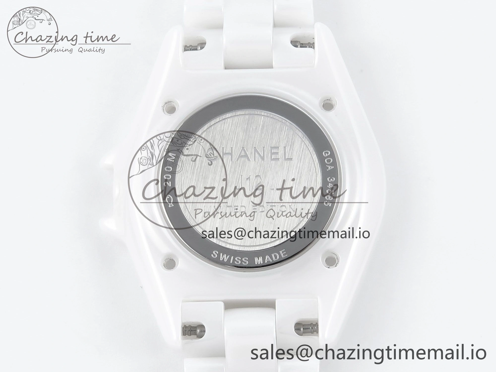 J13 33mm White Ceramic HTF 1:1 Best Edition Black and White Plaid Dial on Bracelet Swiss Quartz