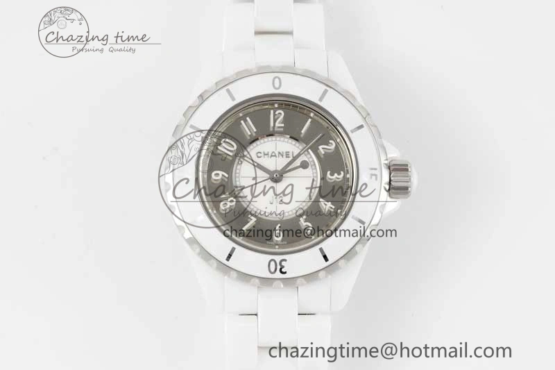 J13 33mm White Ceramic HTF 1:1 Best Edition Mirror Numbers Dial on Bracelet Swiss Quartz