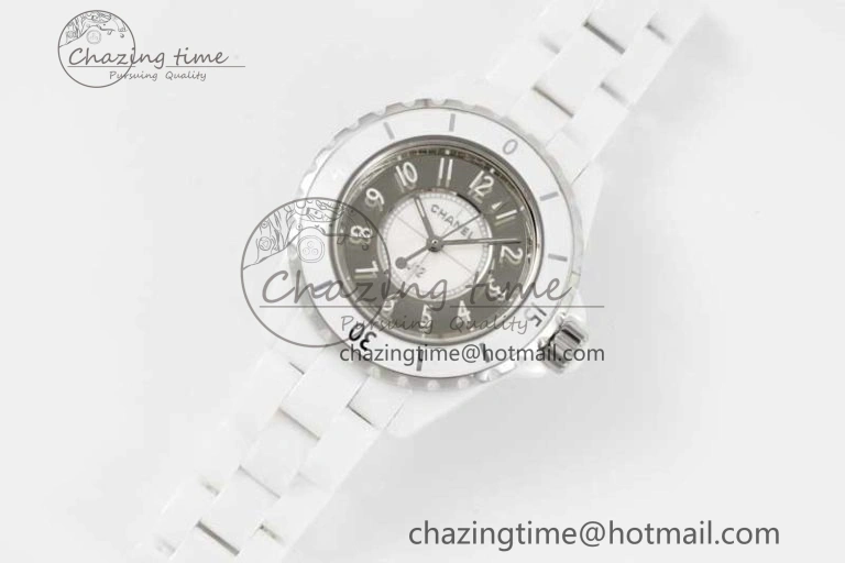 J13 33mm White Ceramic HTF 1:1 Best Edition Mirror Numbers Dial on Bracelet Swiss Quartz